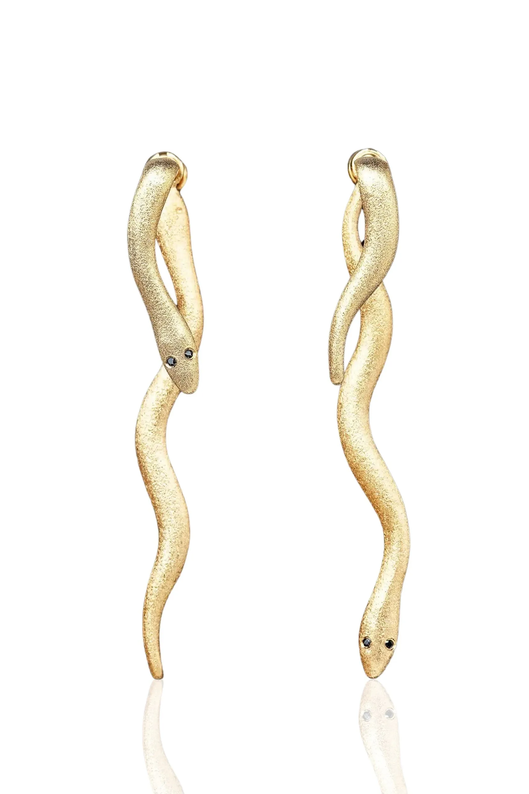 Handmade Jewellery | Snakes unique gold plated silver earrings main