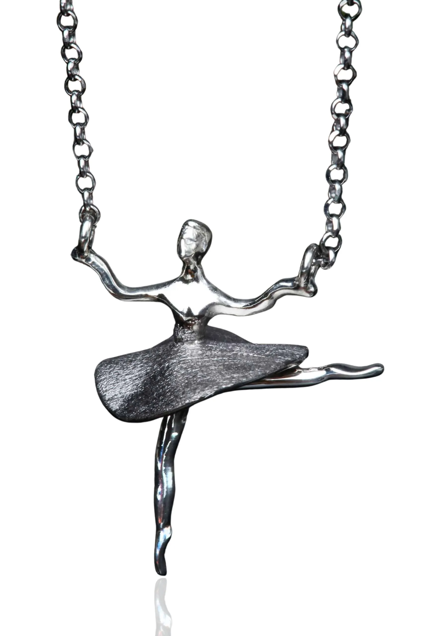 Handmade Jewellery | Ballet dancer rhodium plated silver necklace main