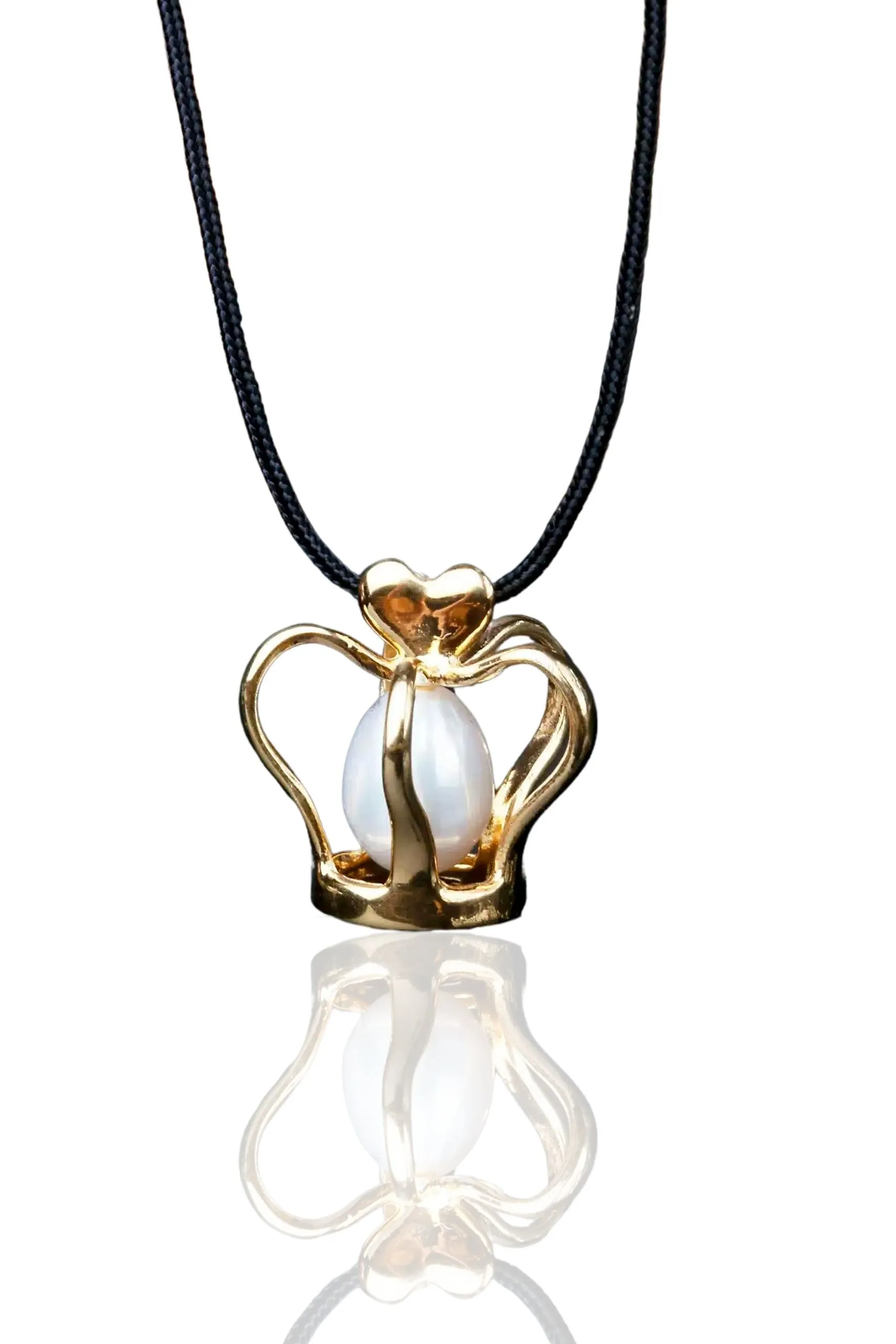 Handmade Jewellery | Crown gold plated silver necklace with pearl main