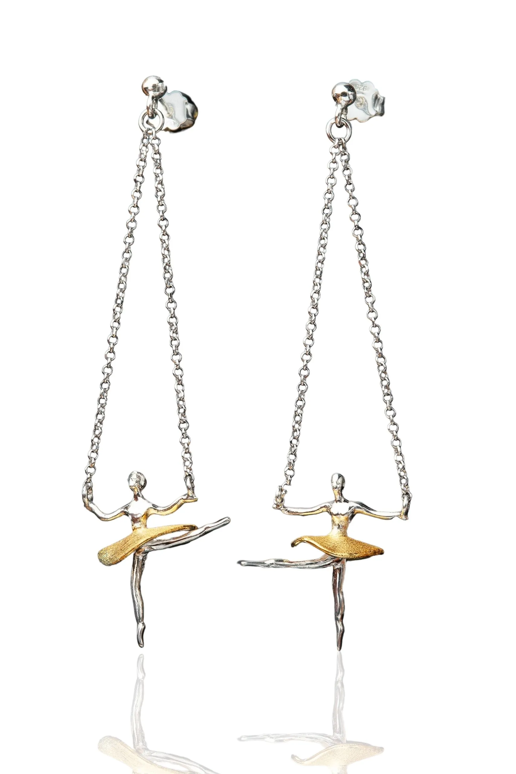 Handmade Jewellery | Ballet dancers gold and rhodium plated silver earrings main