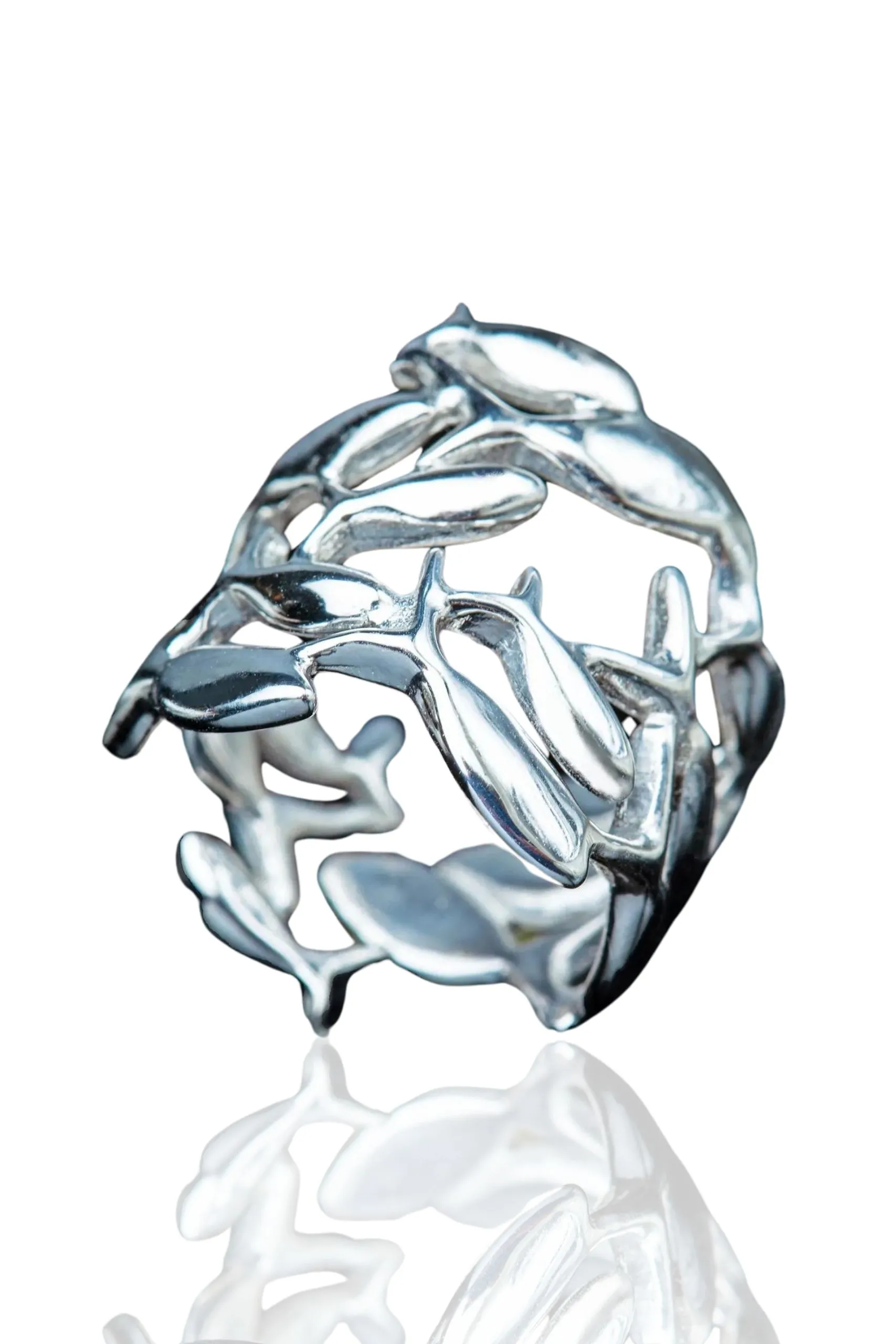 Handmade Jewellery | Fish rhodium plated silver ring main