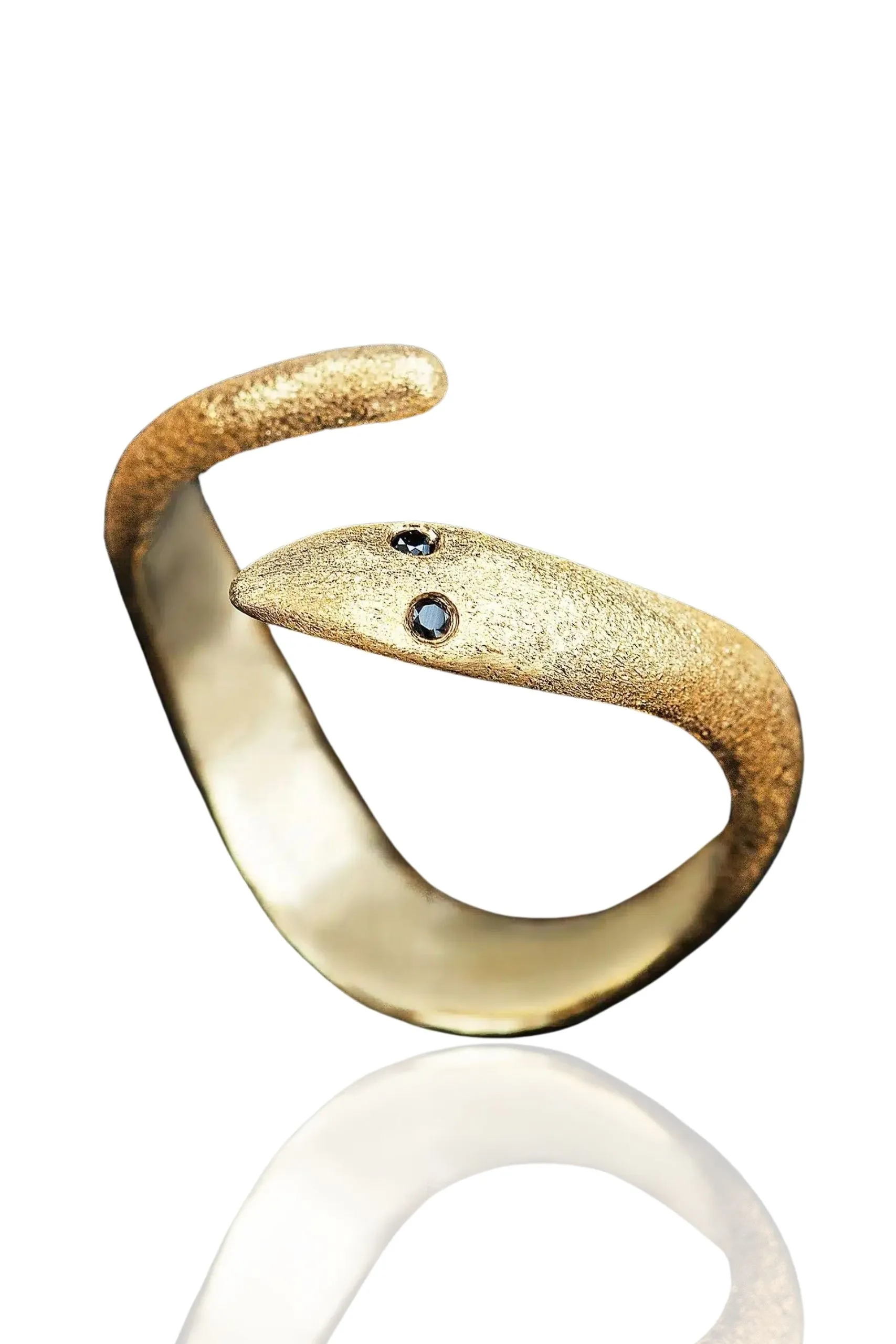 Handmade Jewellery | Snake gold plated silver ring with black zircon main