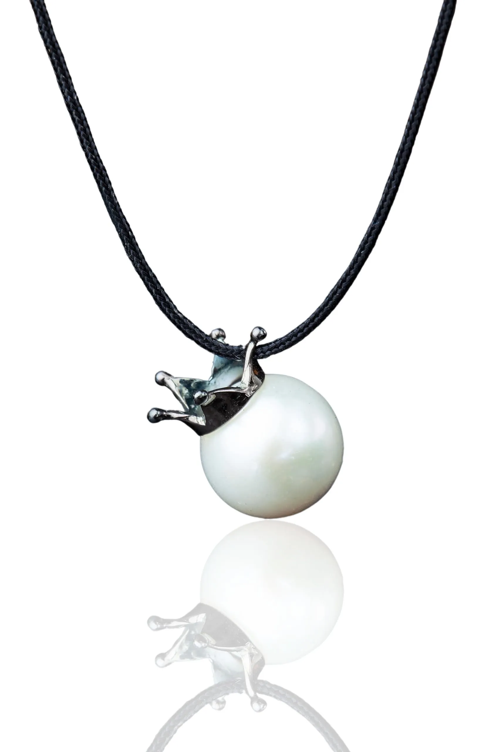 Handmade Jewellery | Crown black plated silver pendant with pearl main