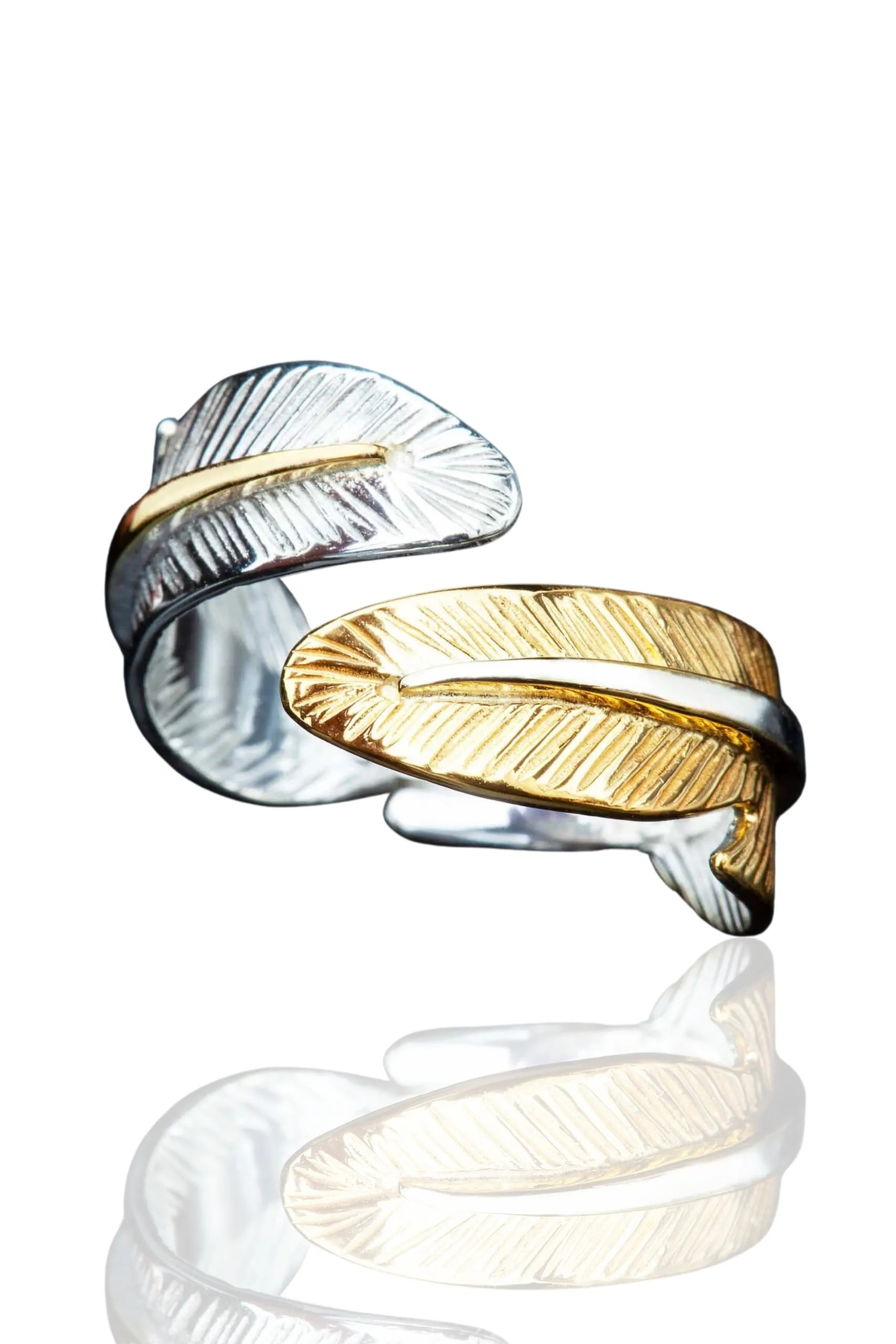 Handmade Jewellery | Feather silver ring gold and rhodium plated main