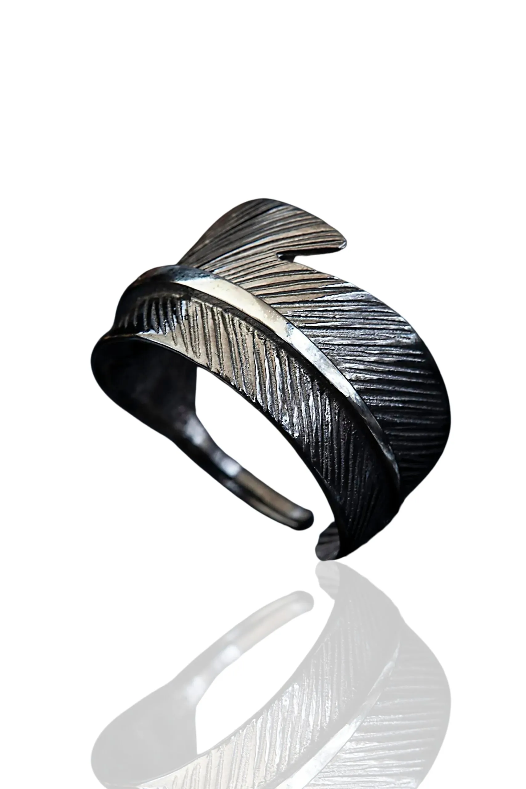 Handmade Jewellery | Feather black plated silver ring main