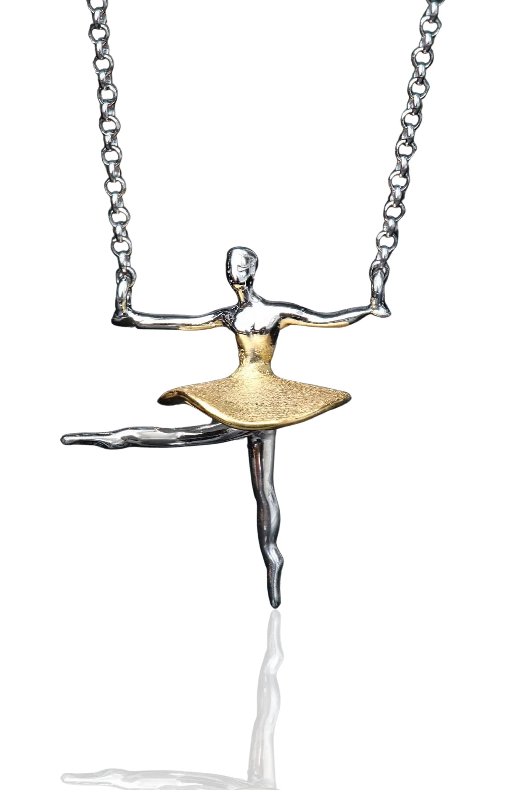 Handmade Jewellery | Ballet dancer gold and rhodium plated silver necklace main