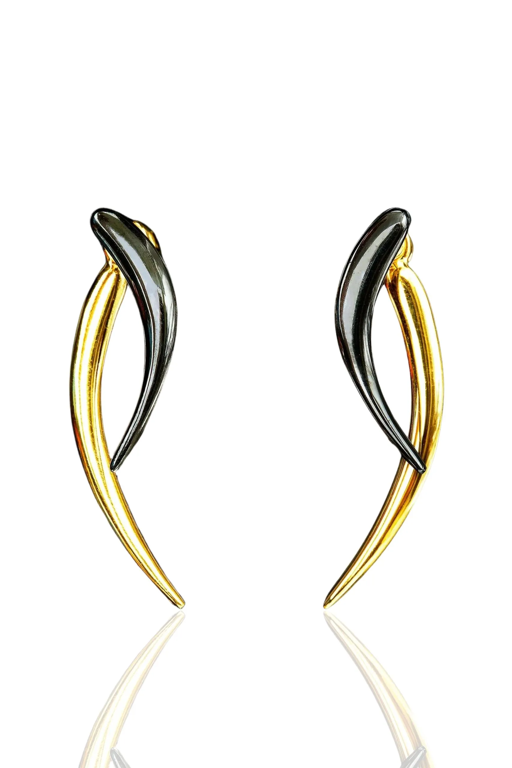 Handmade Jewellery | Minimal gold and black rhodium plated silver earrings main