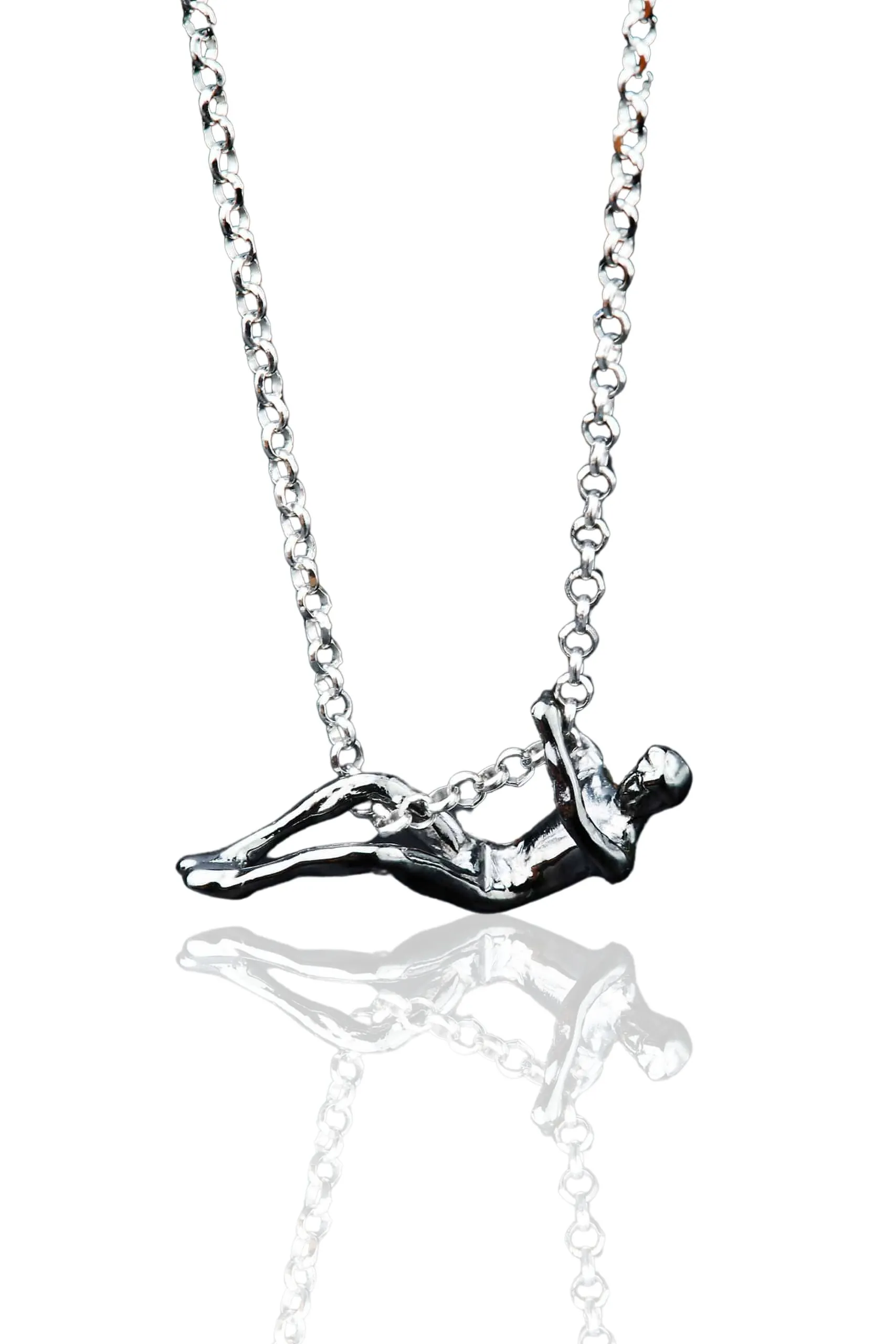 Handmade Jewellery | Male figure rhodium plated silver necklace main