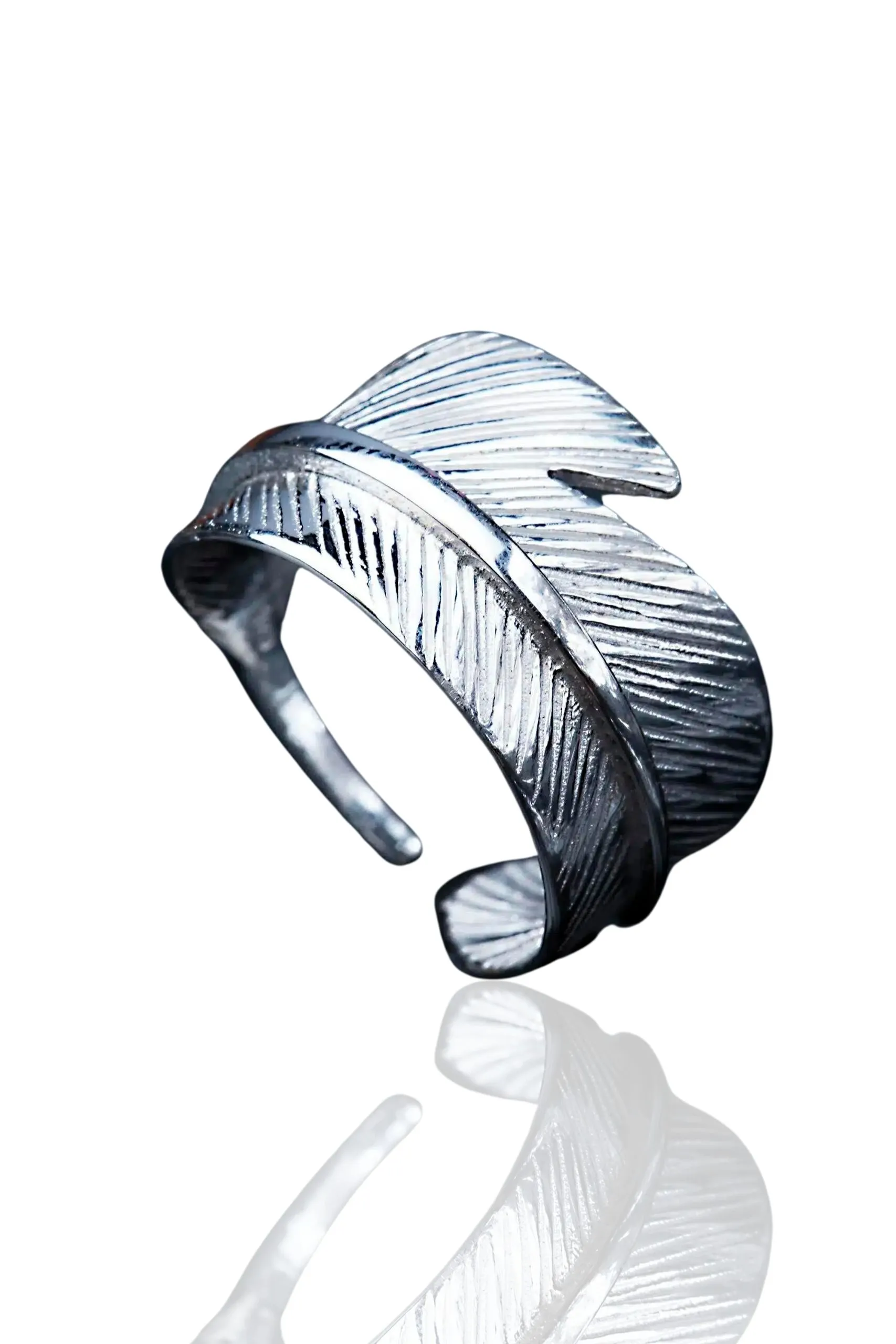 Handmade Jewellery | Feather adjustable silver ring main