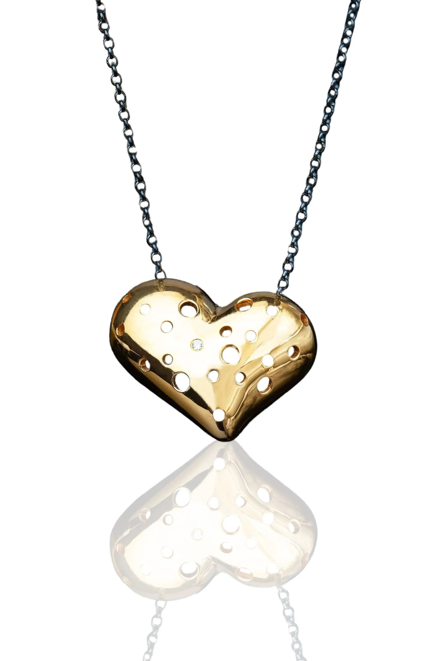 Handmade Jewellery | Heart gold plated silver necklace with zircon main