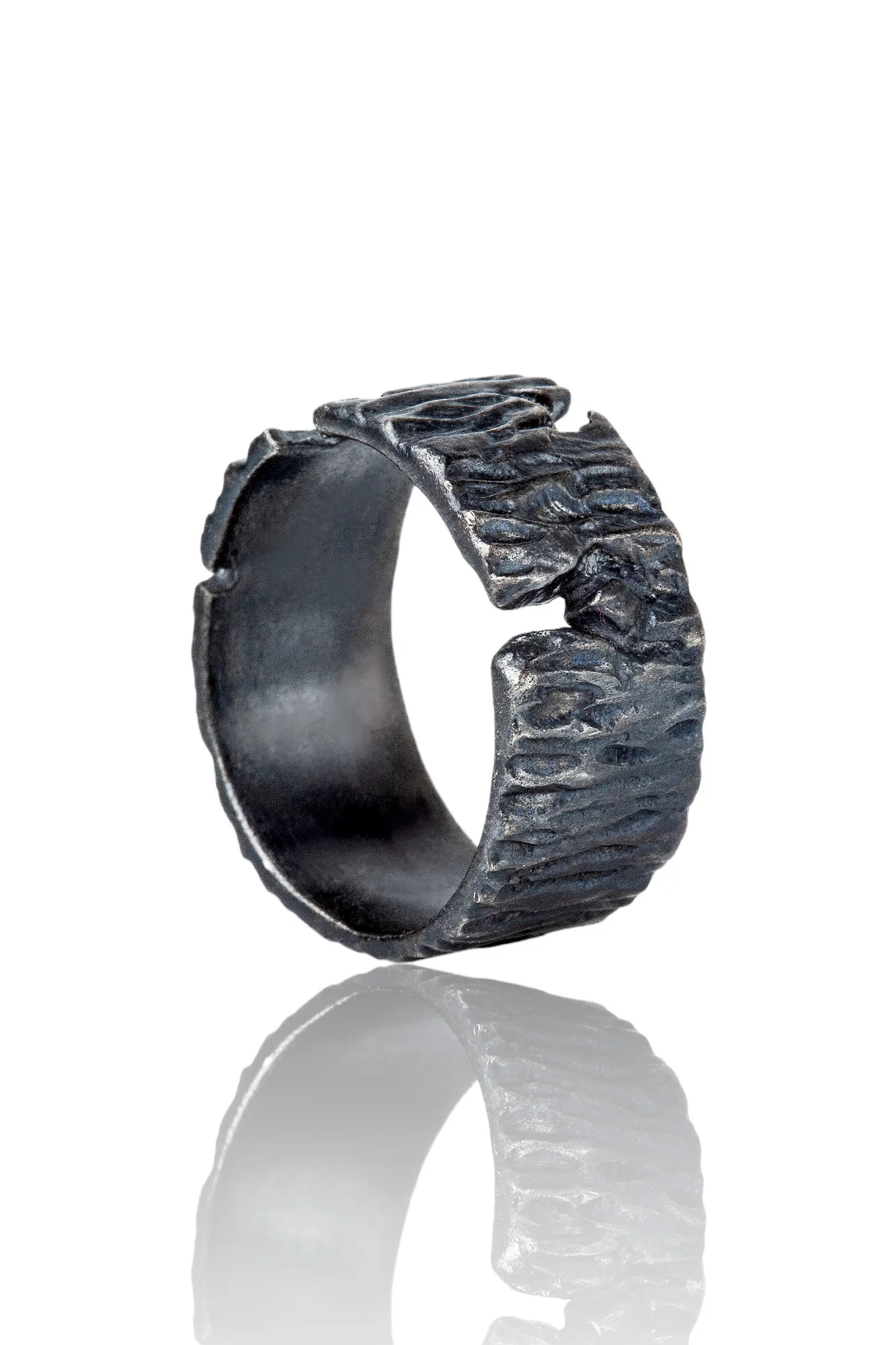 Handmade Jewellery | Bark handmade textured black silver ring gallery 1