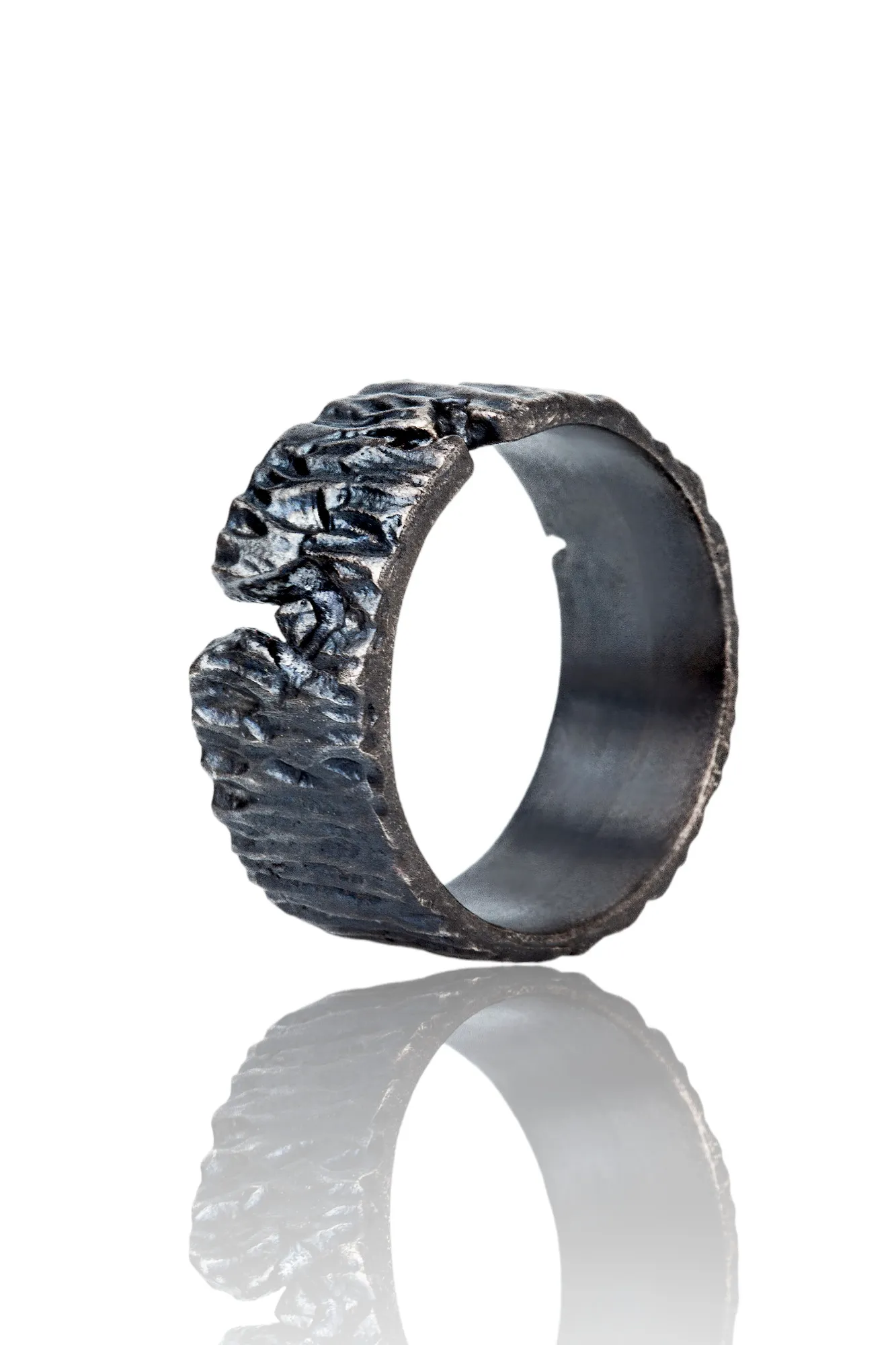 Handmade Jewellery | Bark handmade textured black silver ring gallery 2