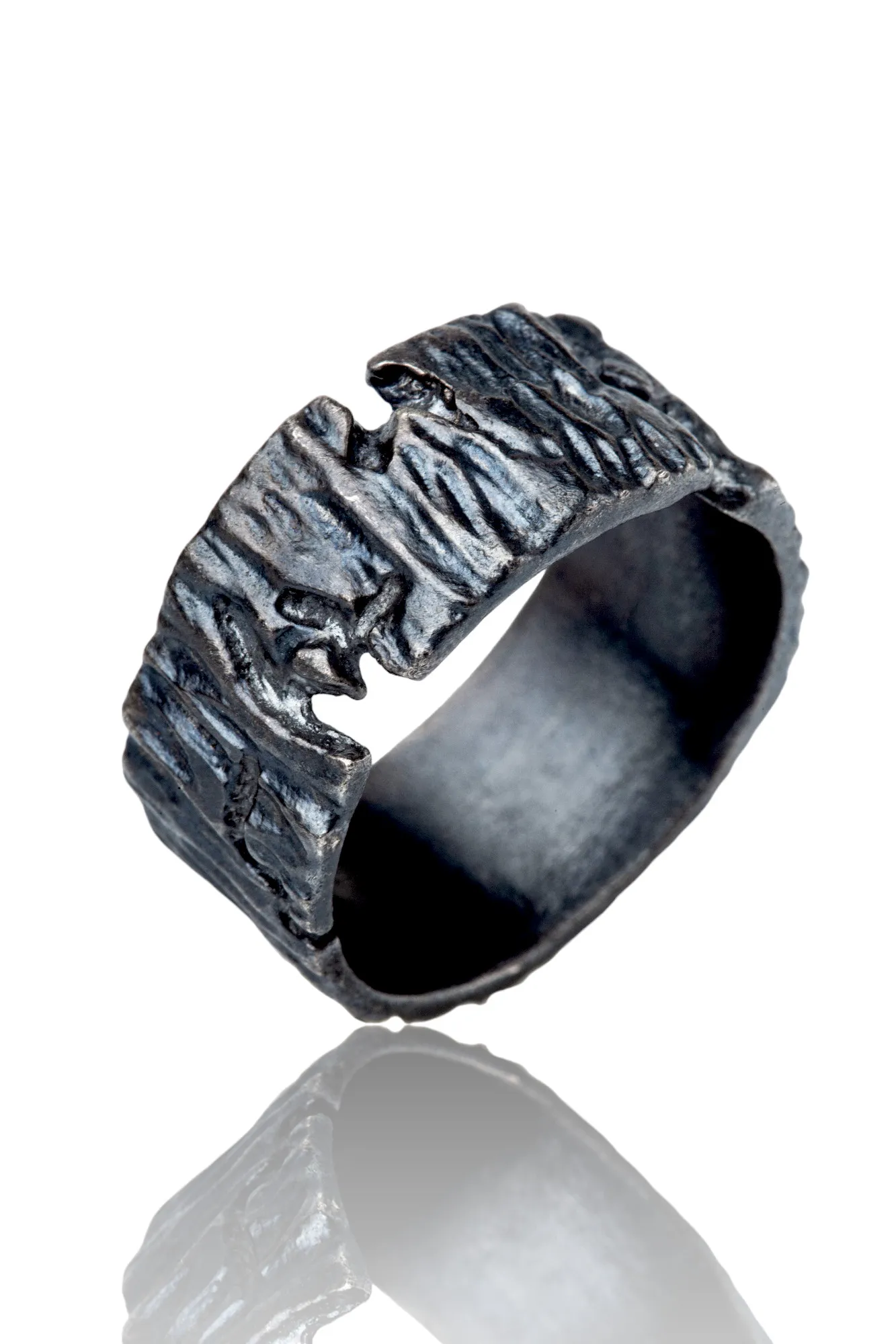 Handmade Jewellery | Bark handmade textured black silver ring main