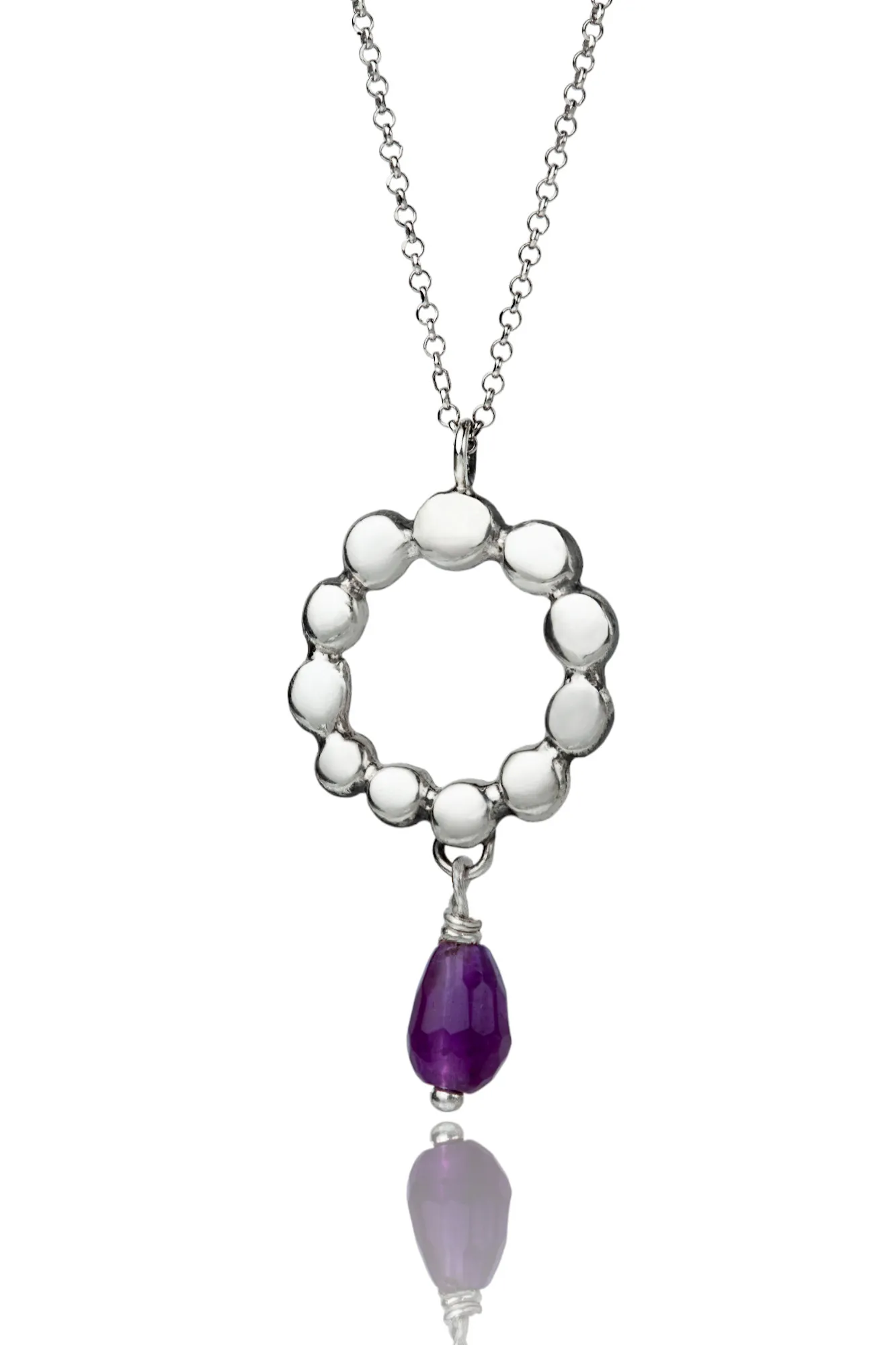 Handmade Jewellery | Wreath handmade silver necklace with amethyst drop main