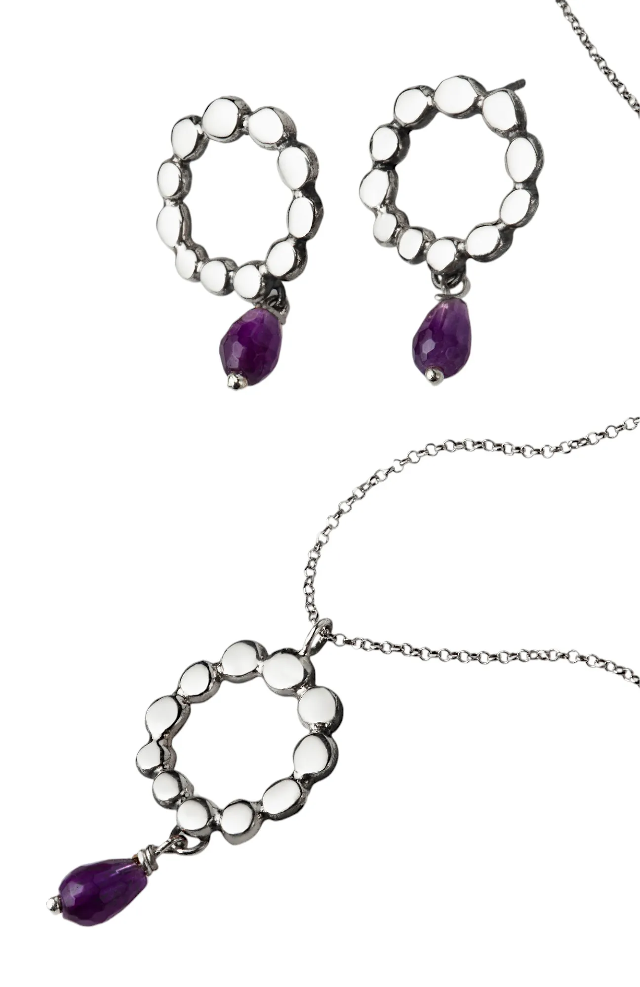 Handmade Jewellery | Wreaths handmade silver earrings with amethyst drops gallery 2