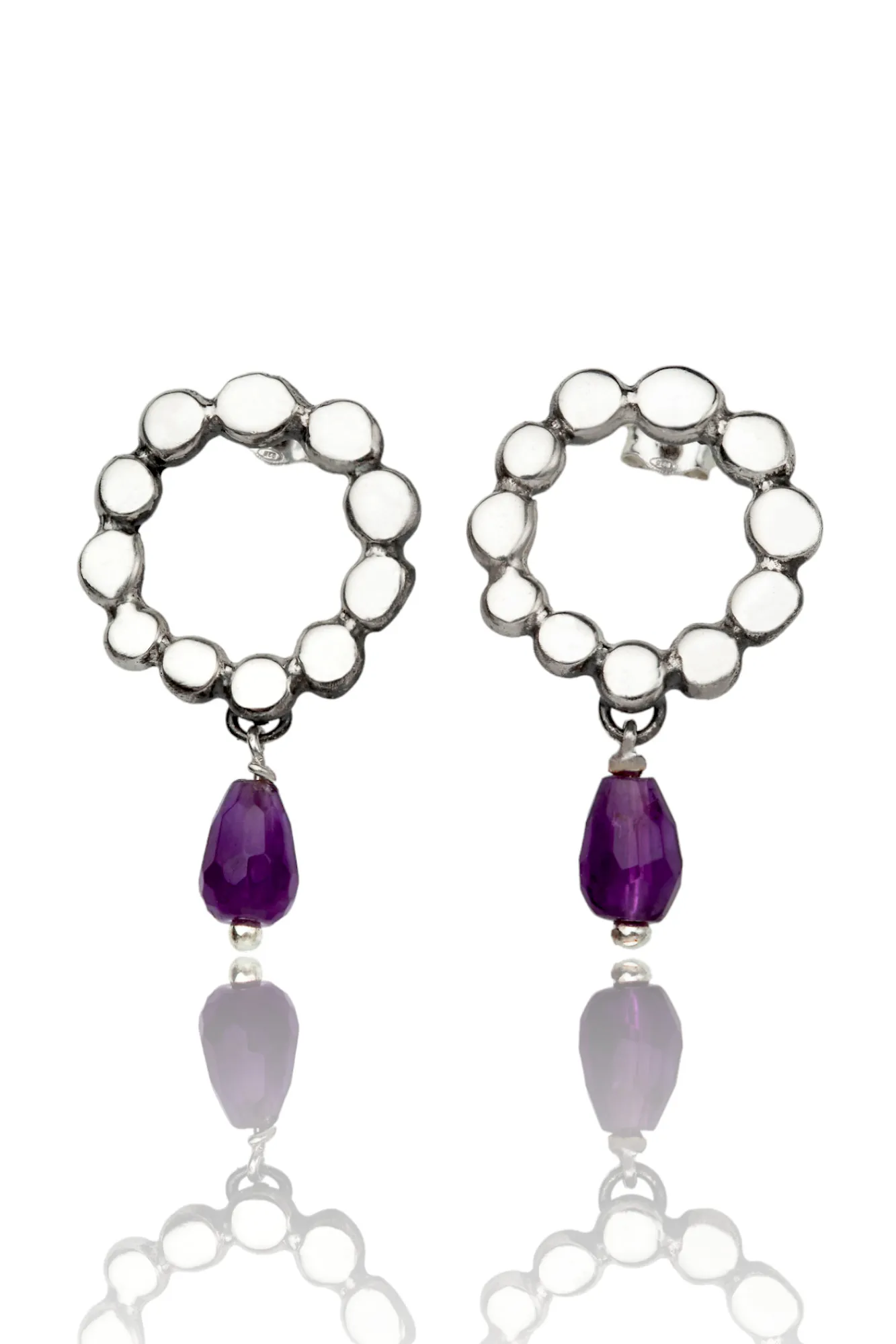 Handmade Jewellery | Wreaths handmade silver earrings with amethyst drops main