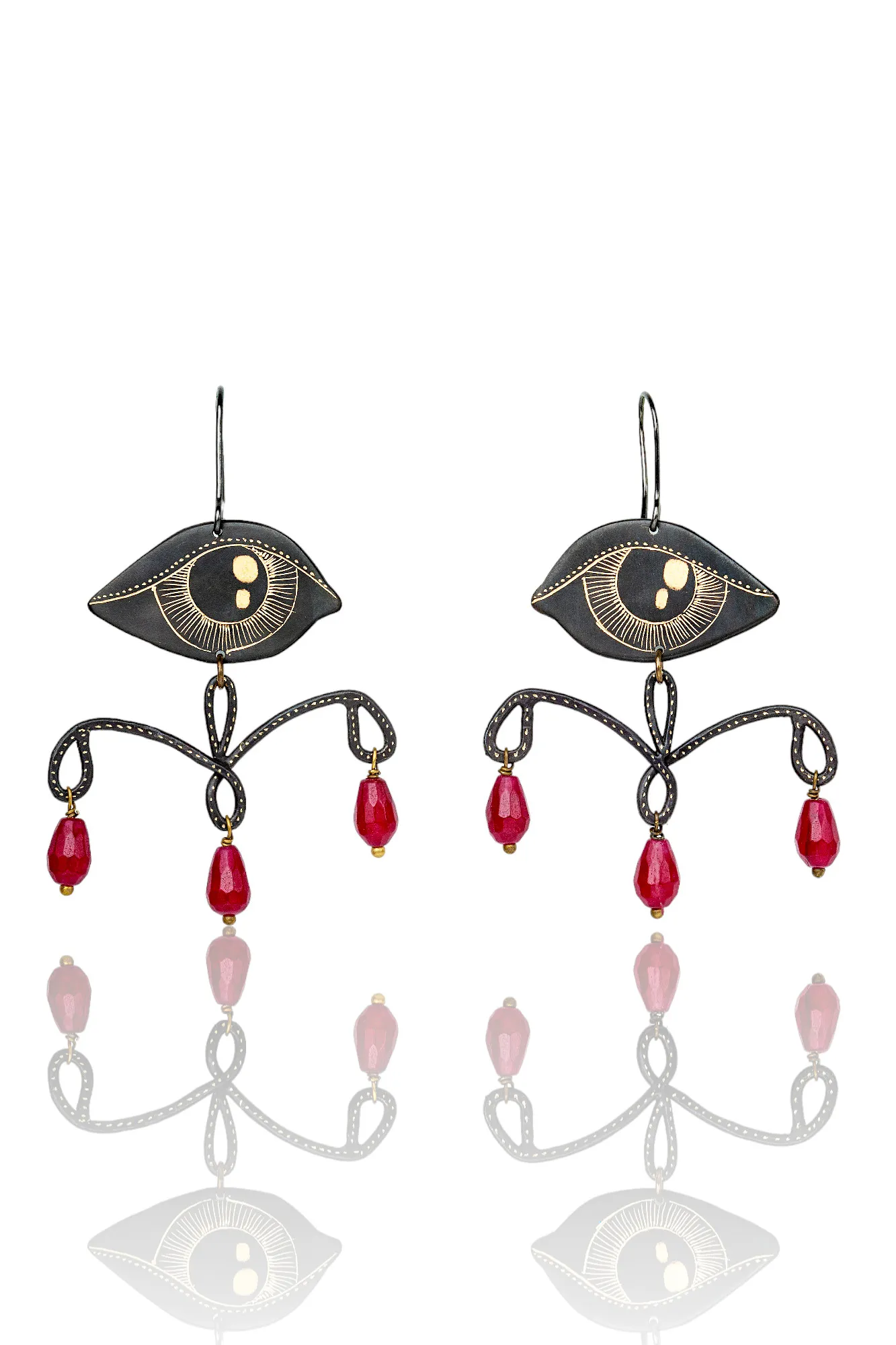 Eyes chandeliers handmade earrings with jade