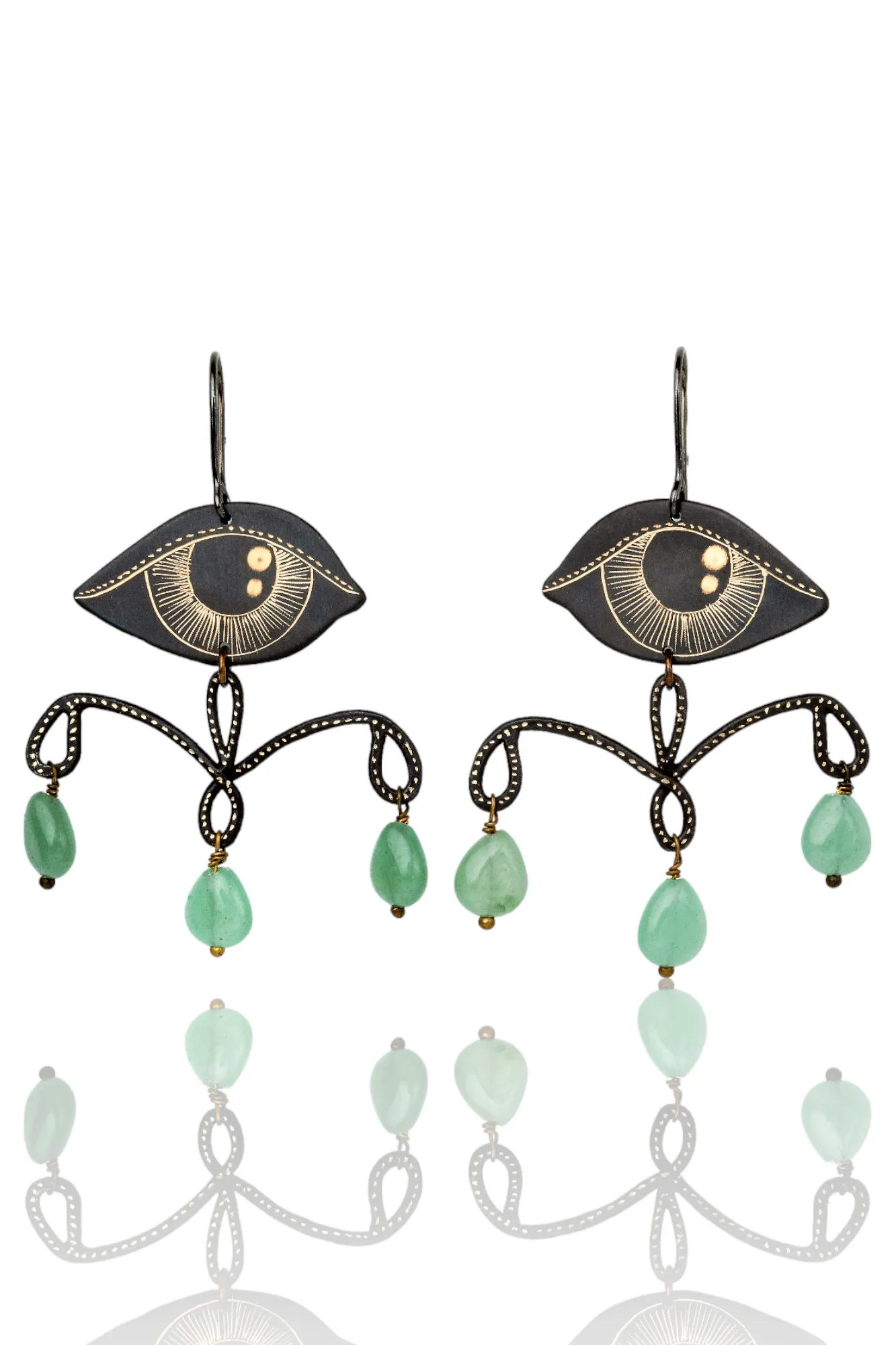 Handmade Jewellery | Eyes chandeliers handmade earrings with green jade main