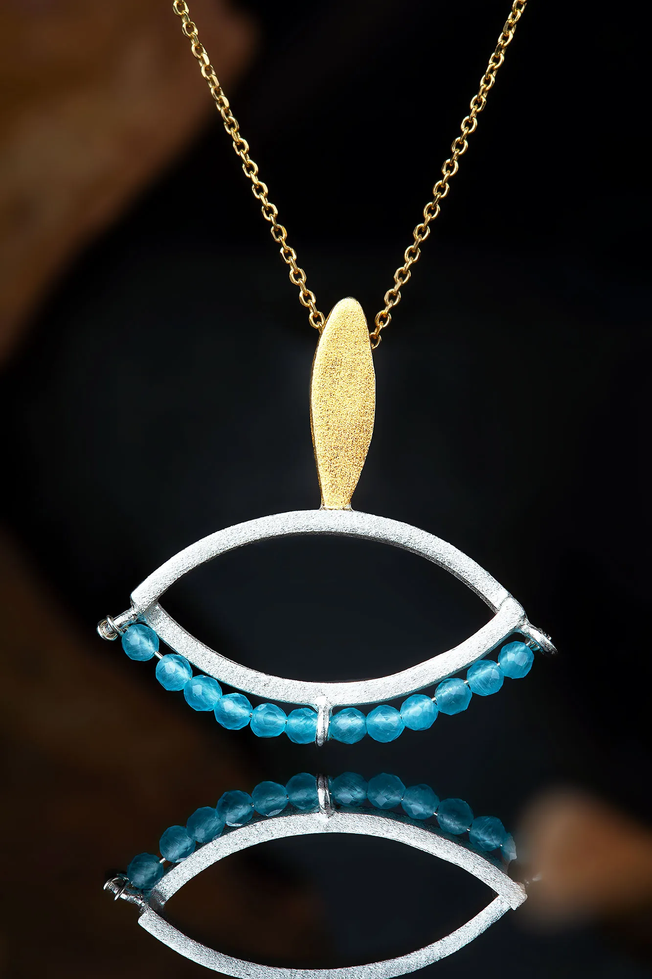 Handmade Jewellery | Minimal eye handmade silver necklace with aqua marine gallery 3