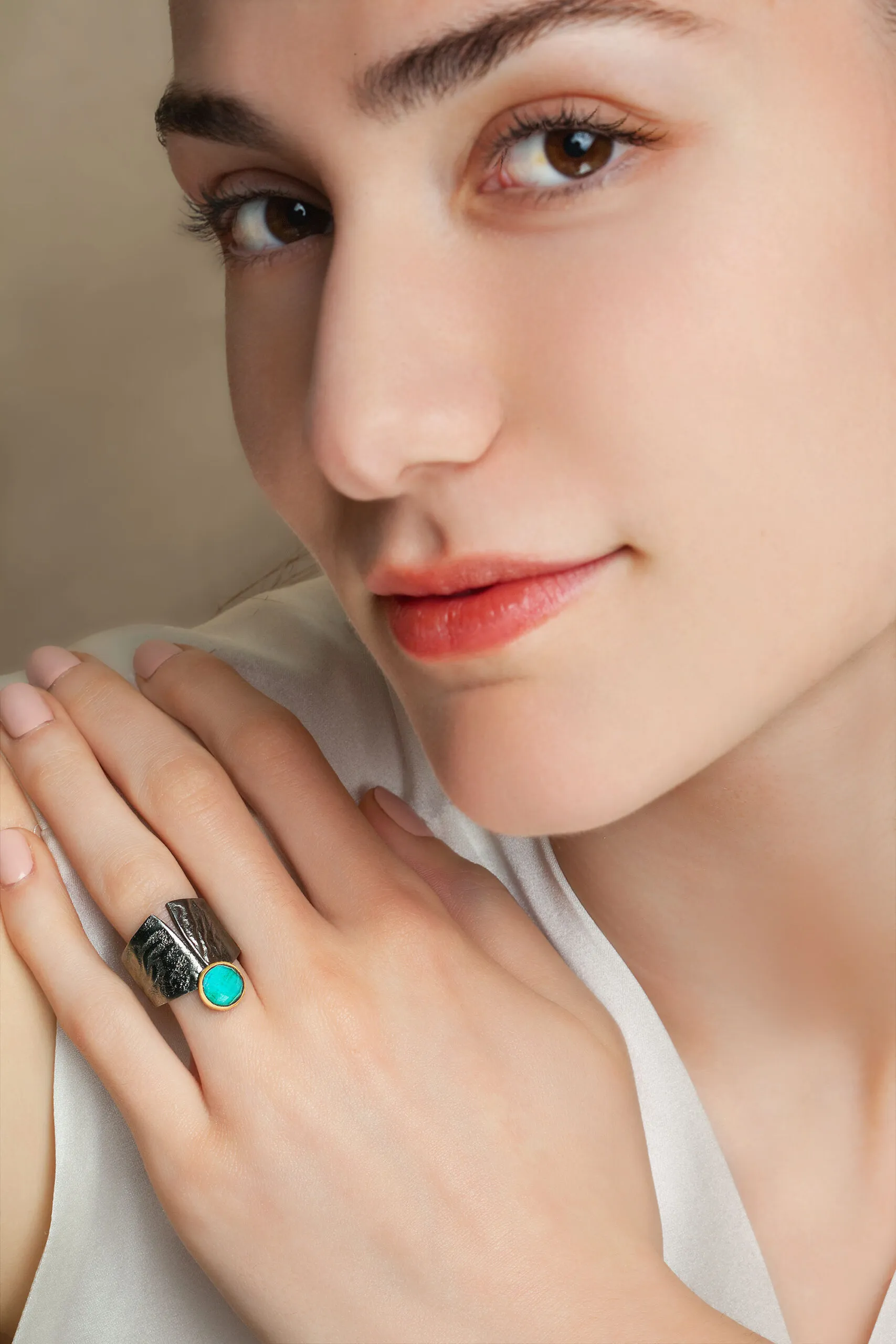 Handmade Jewellery | Chrysocolla black plated silver ring gallery 2