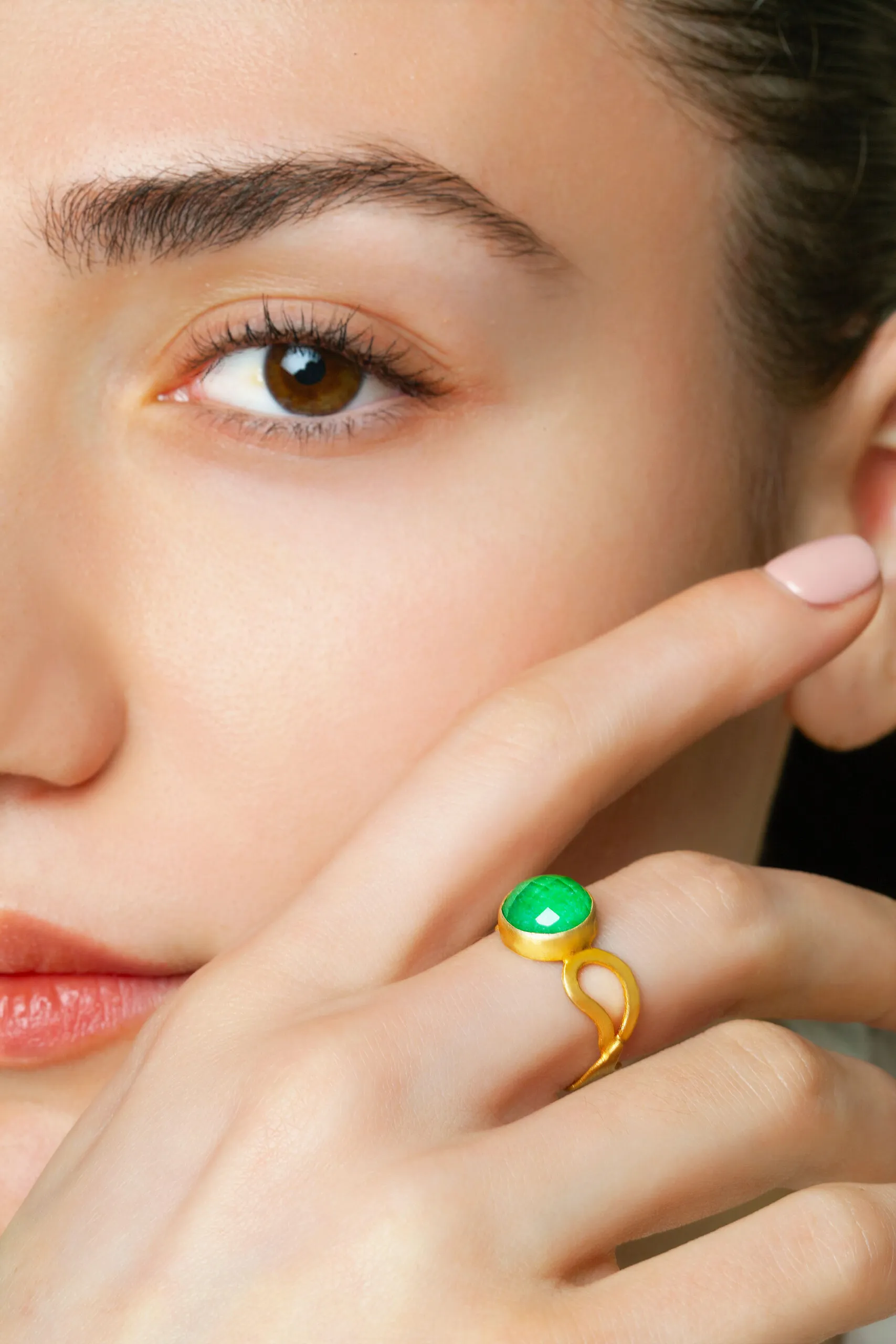 Handmade Jewellery | Jade paisley gold plated silver ring gallery 1