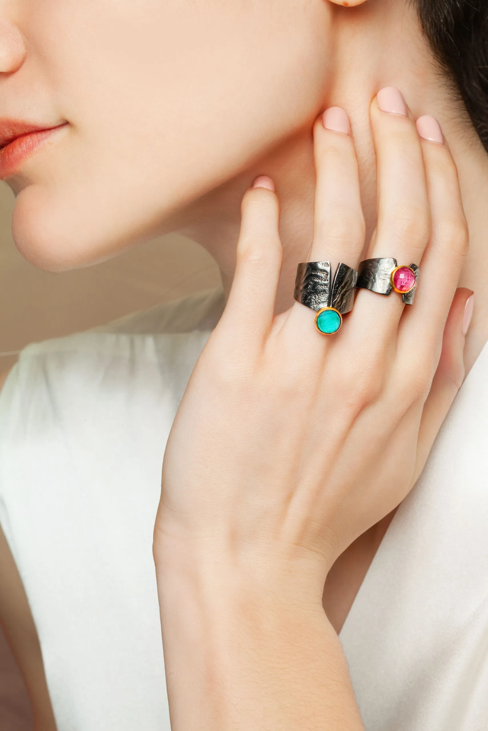 Handmade Jewellery | Chrysocolla black plated silver ring gallery 5