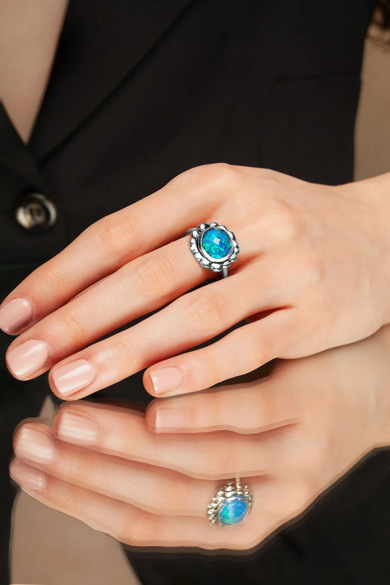 Handmade Jewellery | Opal handmade flower silver ring gallery 1