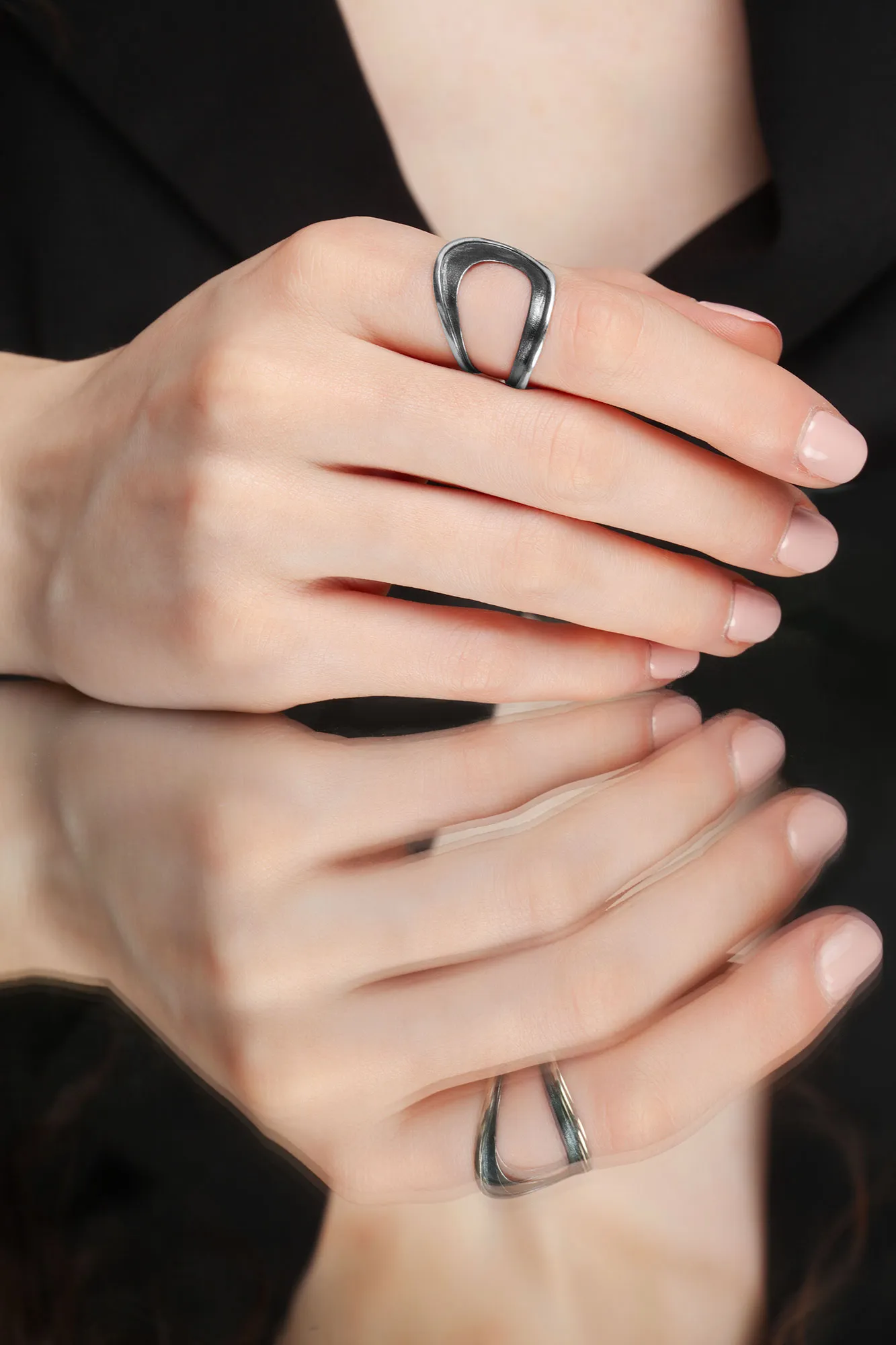 Handmade Jewellery | Paisley minimal oxidized adjustable silver ring gallery 2