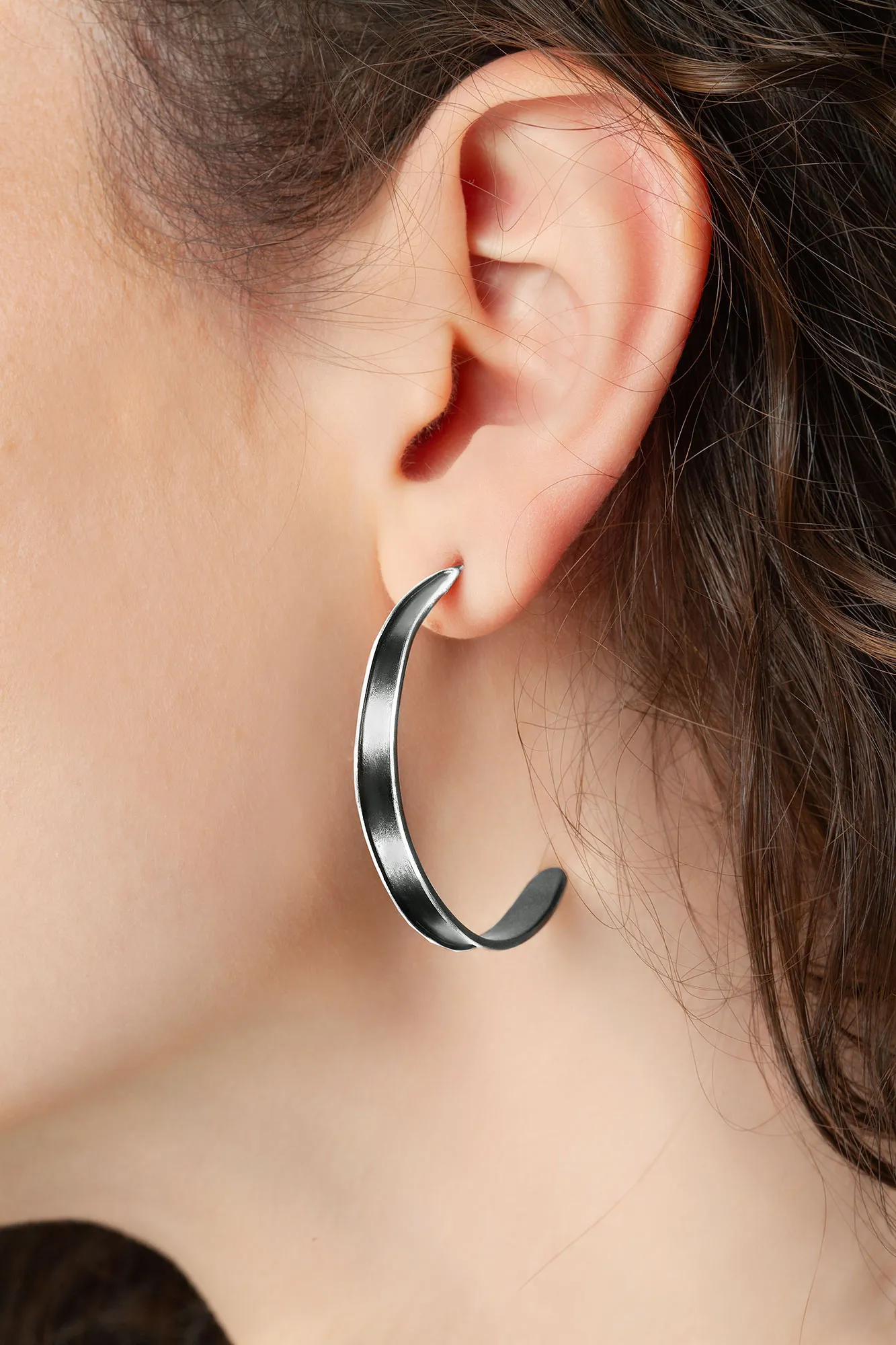 Handmade Jewellery | Minimal handmade oxidized silver hoops gallery 2