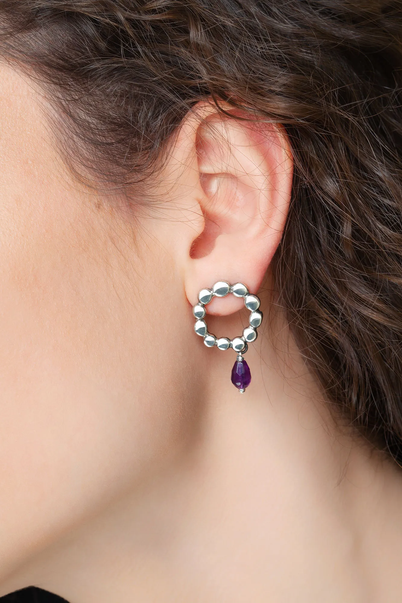 Handmade Jewellery | Wreaths handmade silver earrings with amethyst drops gallery 1