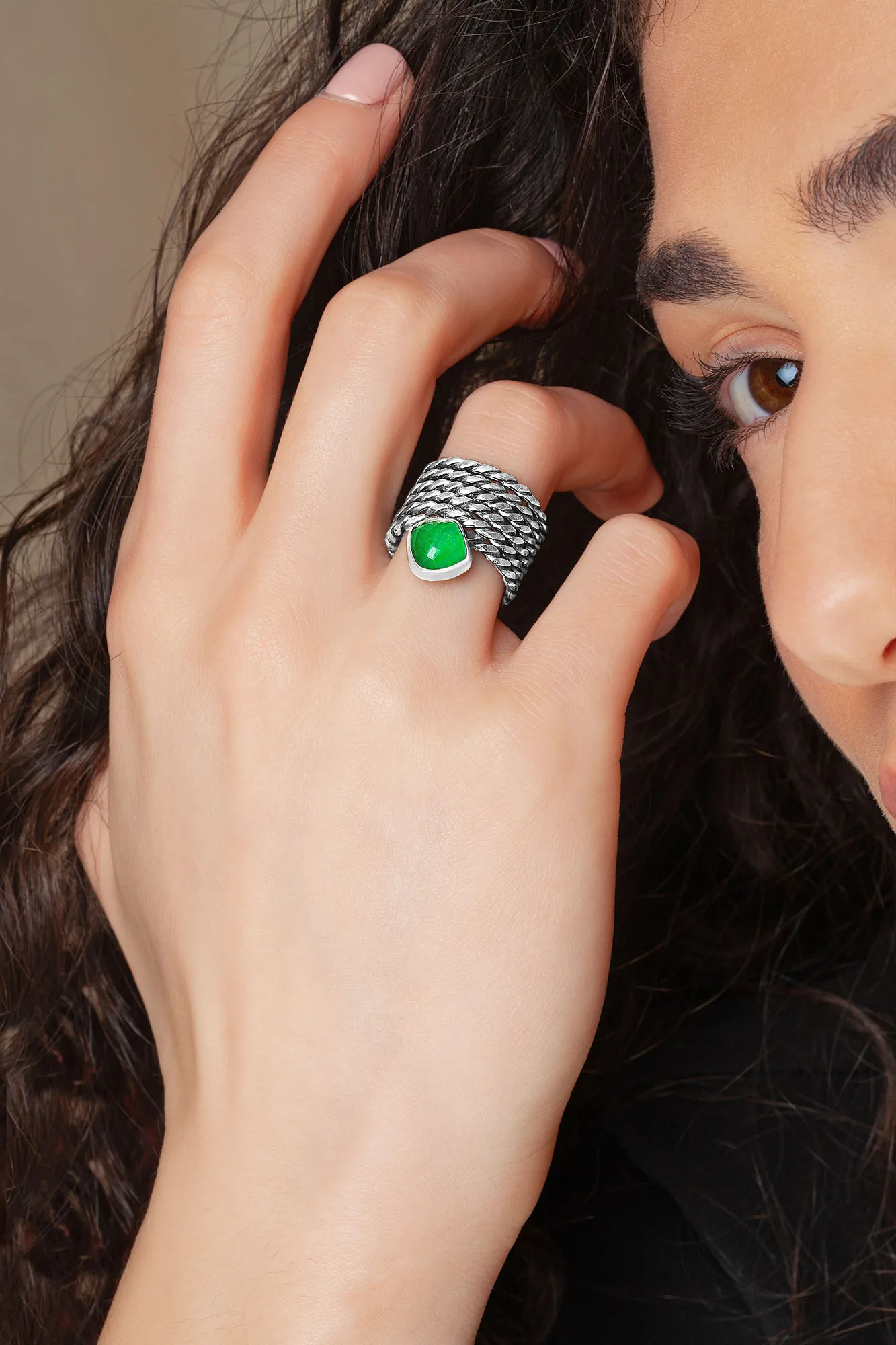 Handmade Jewellery | Jade handmade oxidized textured silver ring gallery 1