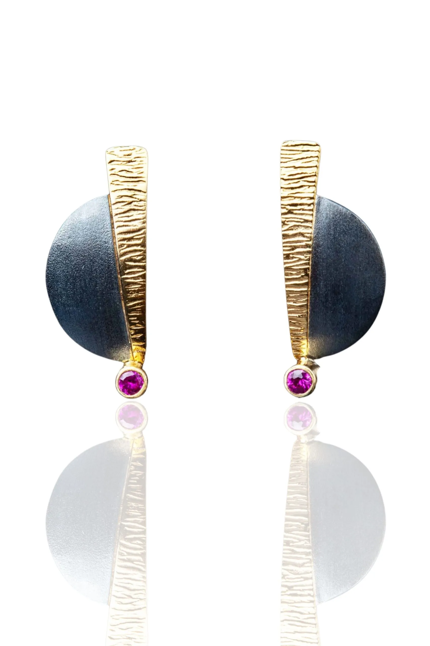 Handmade Jewellery | Silver gold and black plated earrings with zircon main