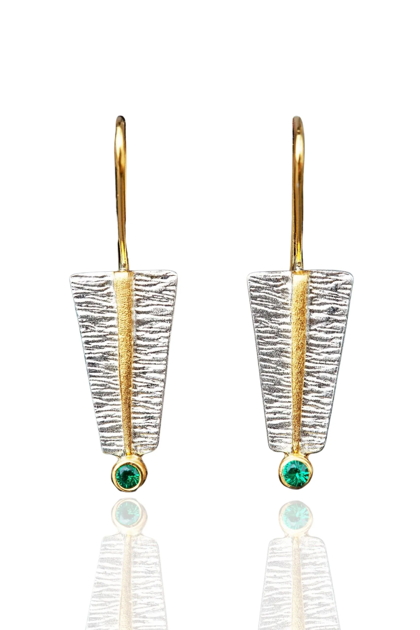 Handmade Jewellery | Textured handmade silver earrings with zircon main