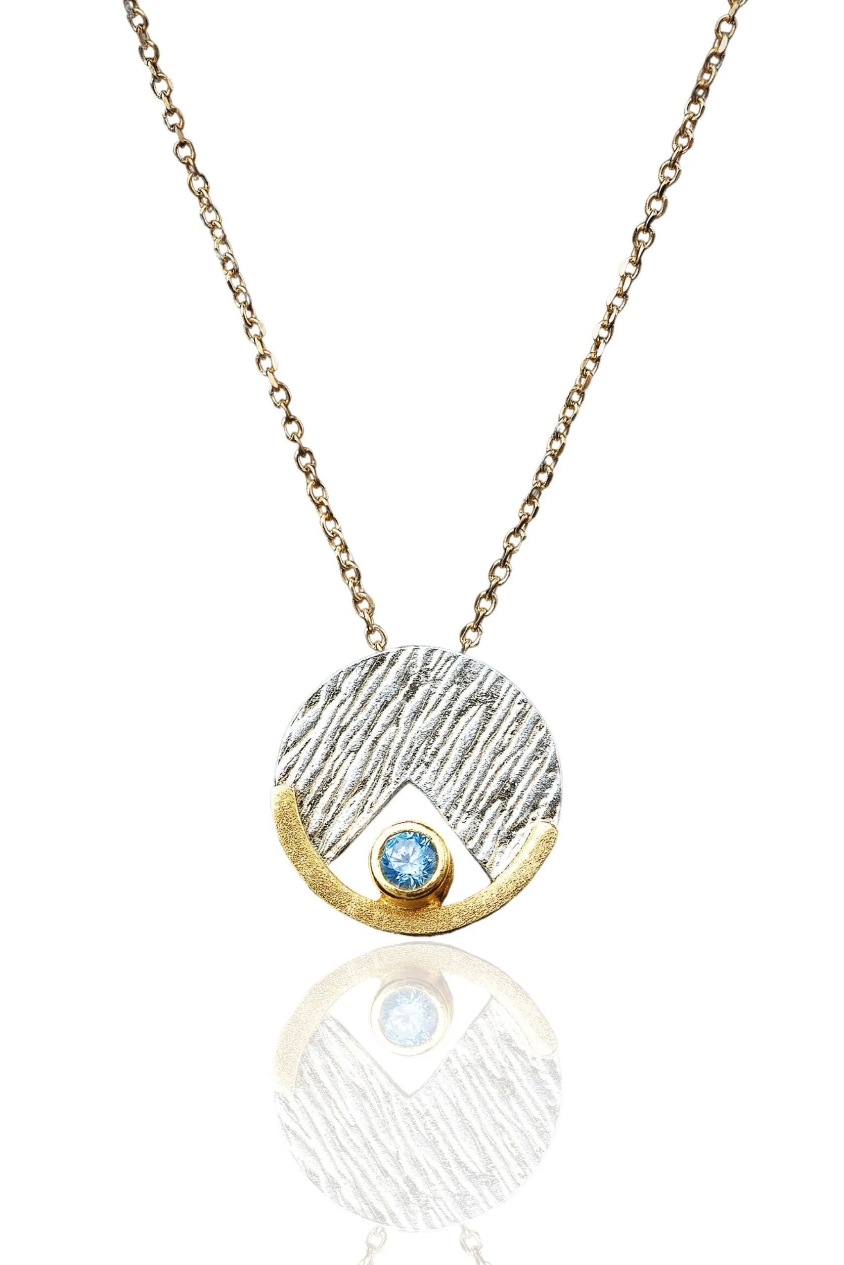 Handmade Jewellery | Round textured handmade silver necklace with blue zircon gallery 3