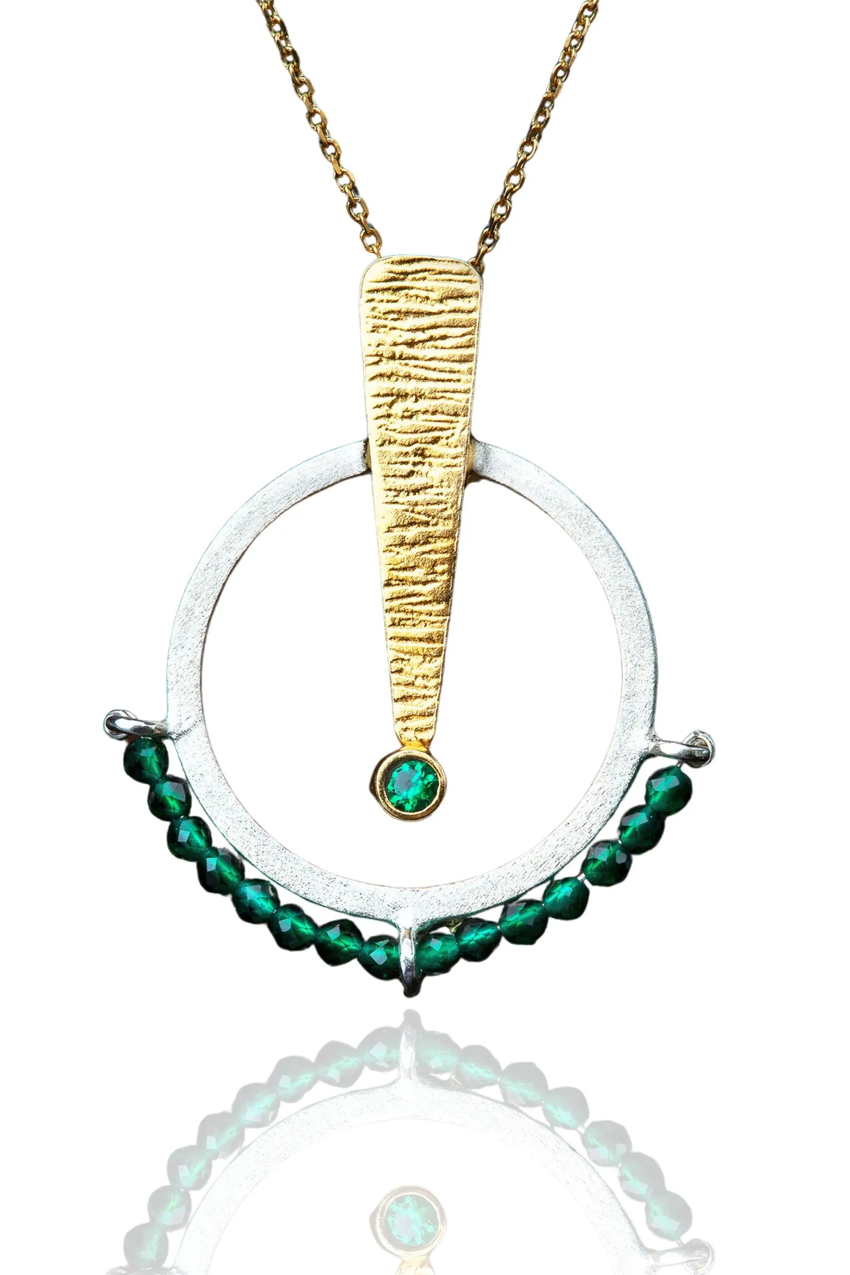 Geometric textured handmade silver necklace and green onyx