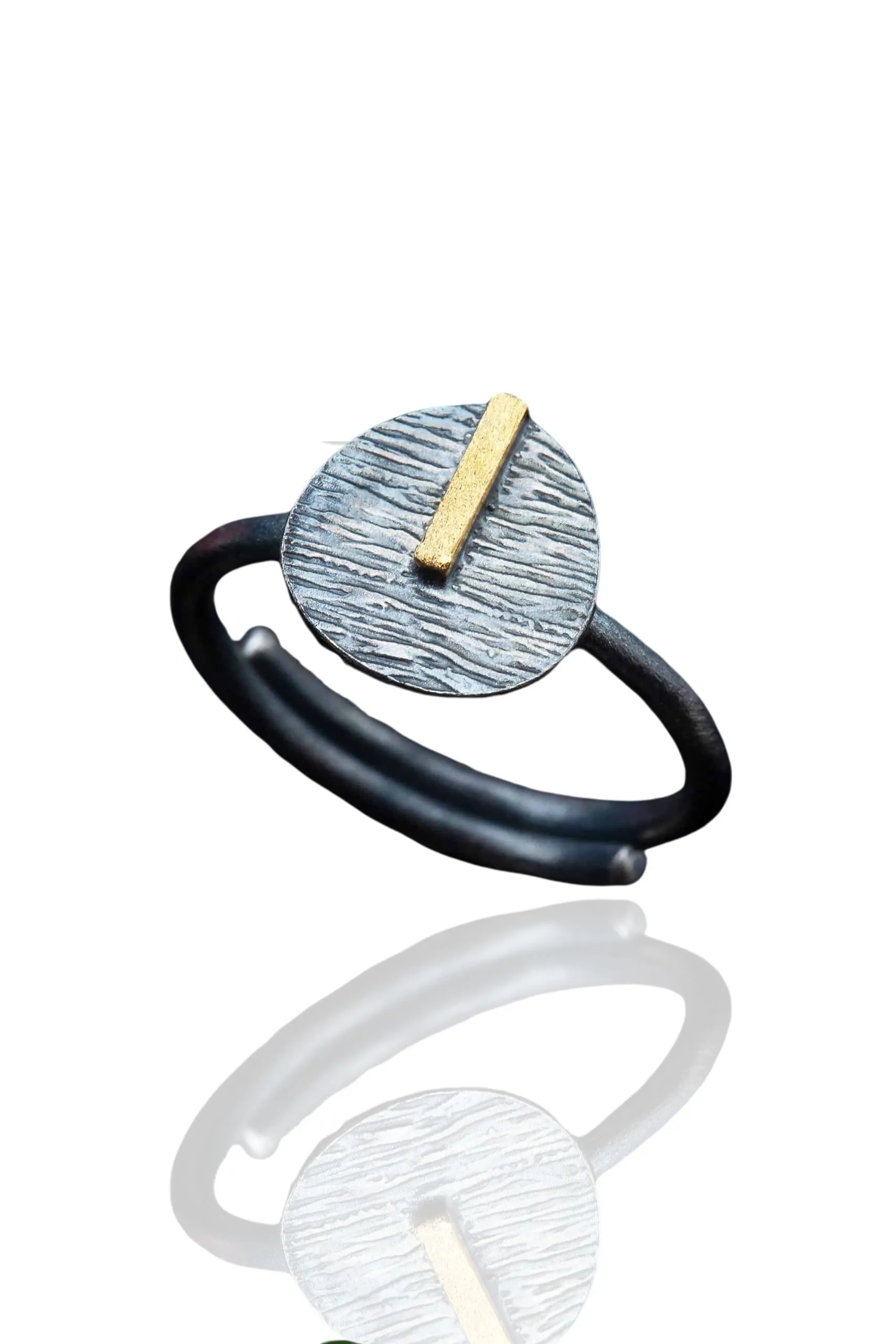 Handmade Jewellery | Round silver textured black ring main