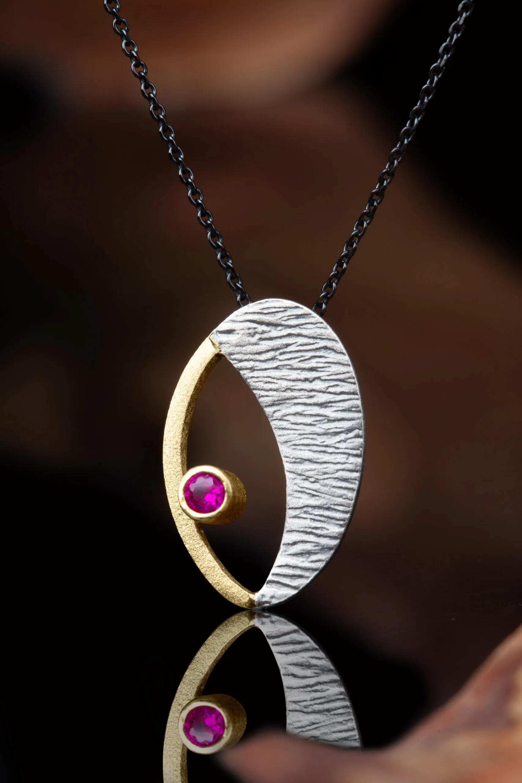 Handmade Jewellery | Oval handmade textured silver necklace gallery 3