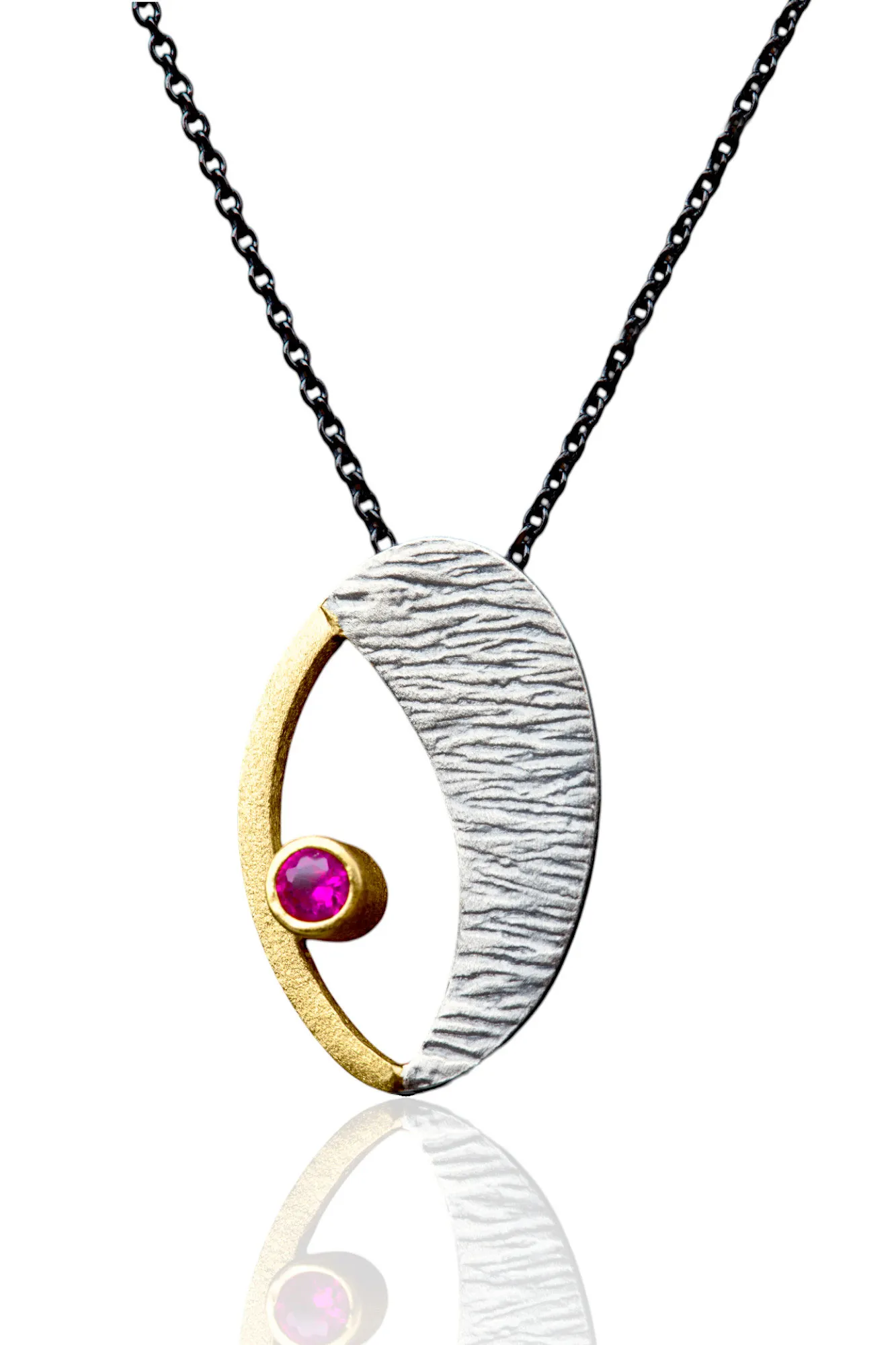 Oval handmade textured silver necklace