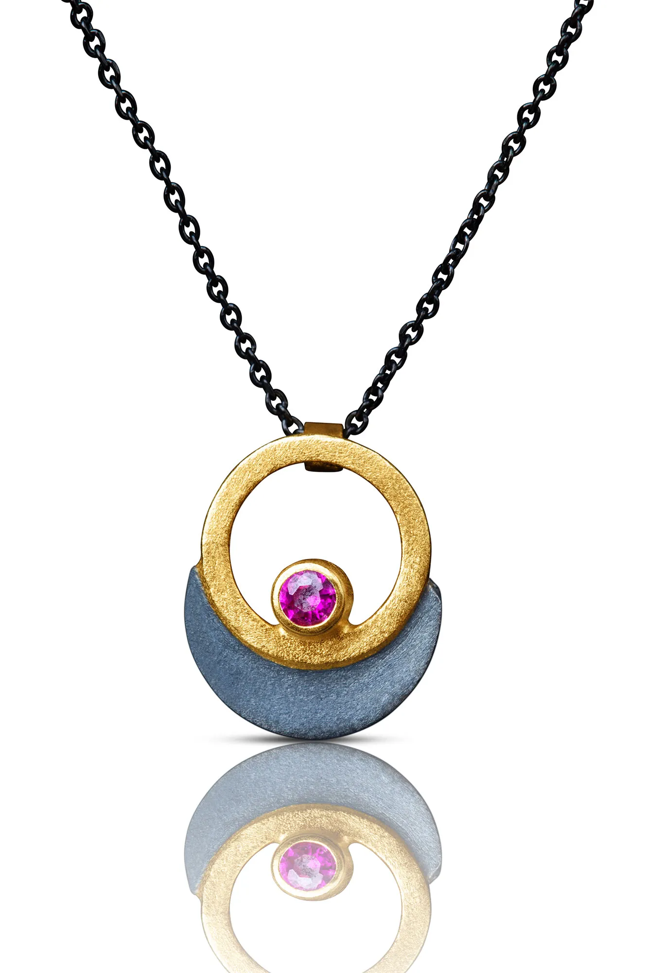 Handmade Jewellery | Minimal handmade silver necklace and fuchsia zircon main