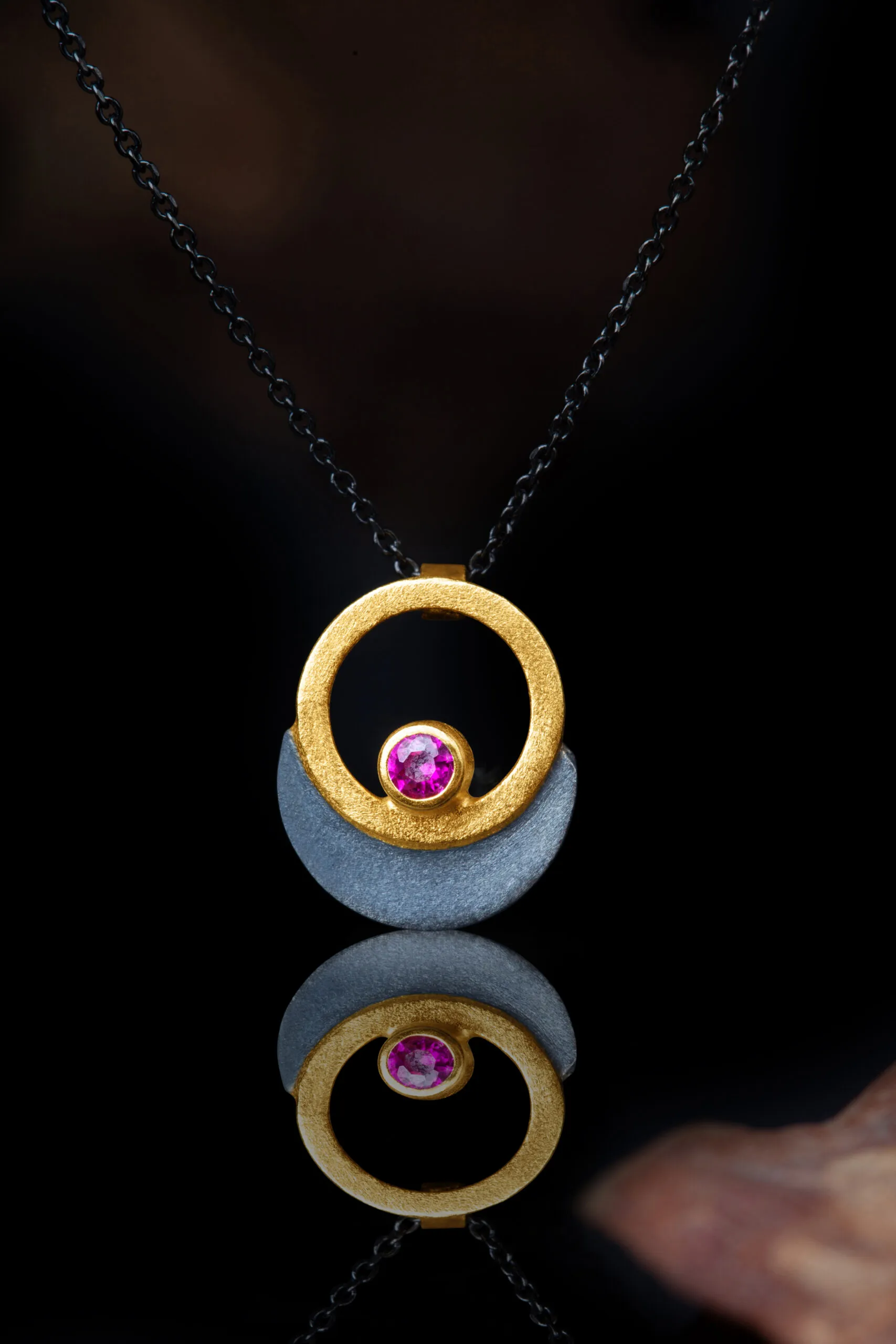 Handmade Jewellery | Minimal handmade silver necklace and fuchsia zircon gallery 2