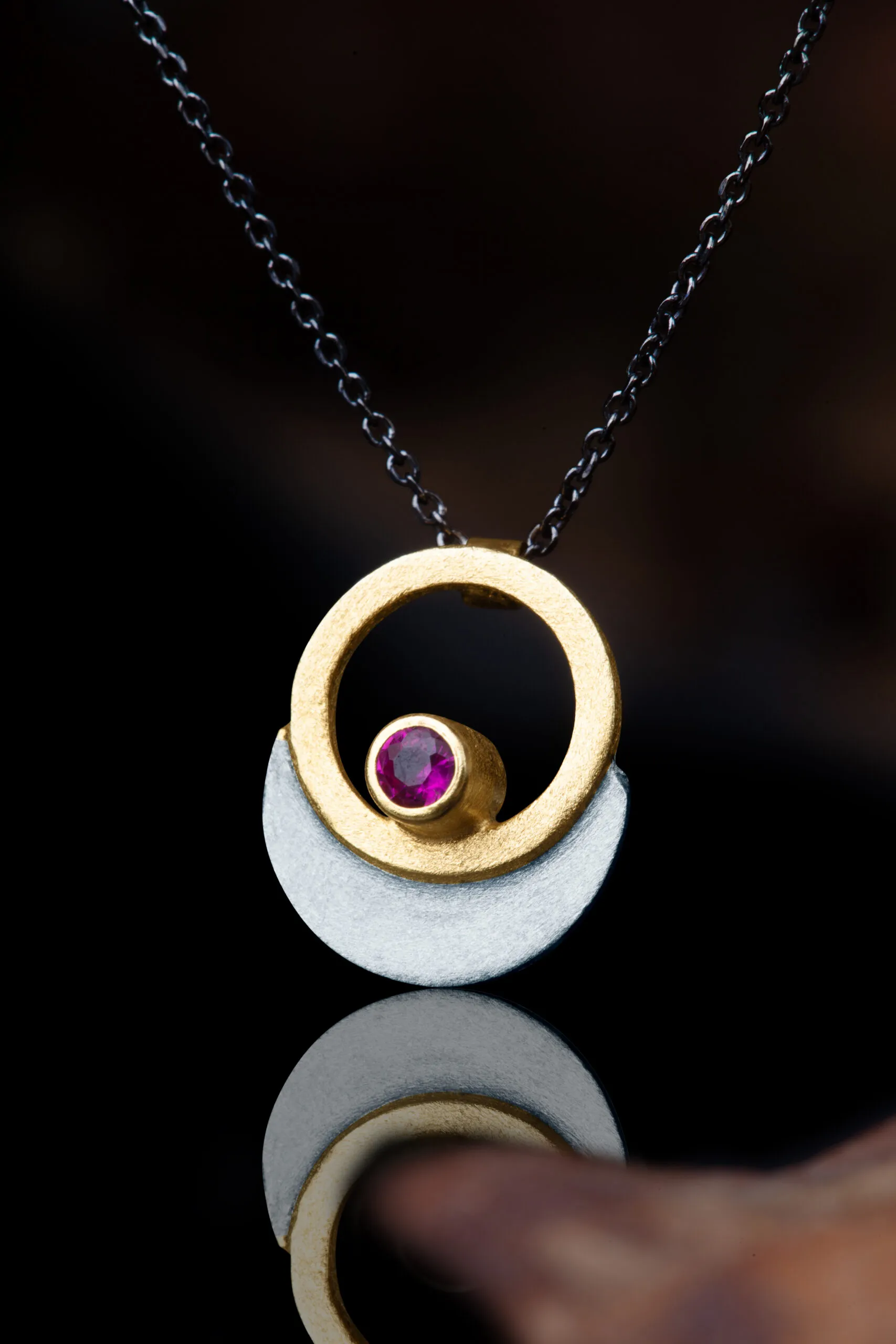 Handmade Jewellery | Minimal handmade silver necklace and fuchsia zircon gallery 3