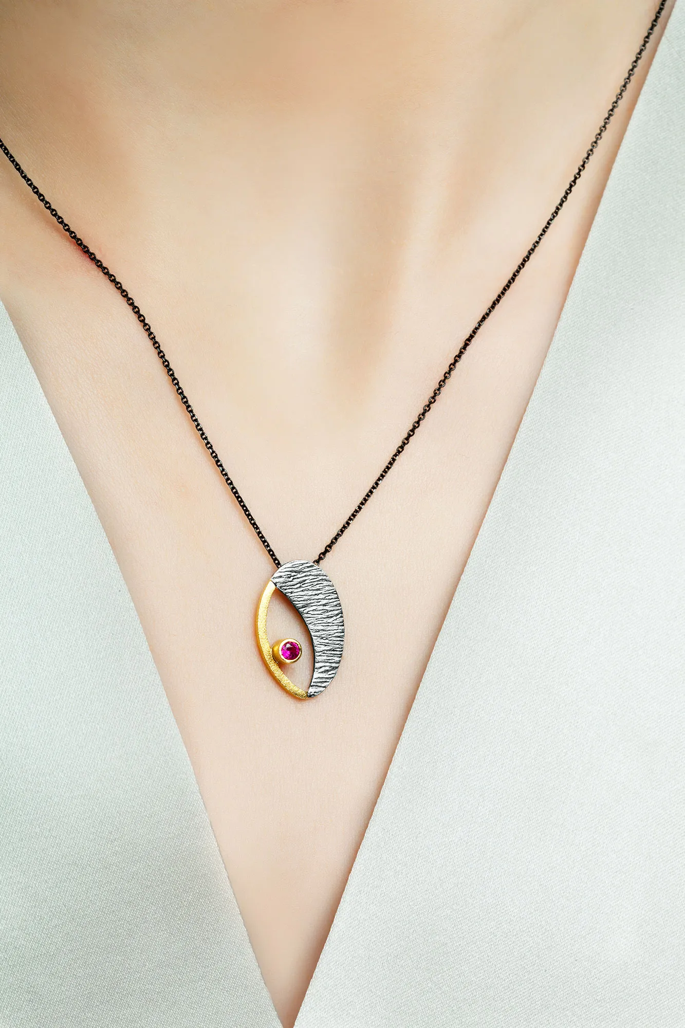 Handmade Jewellery | Oval handmade textured silver necklace gallery 1