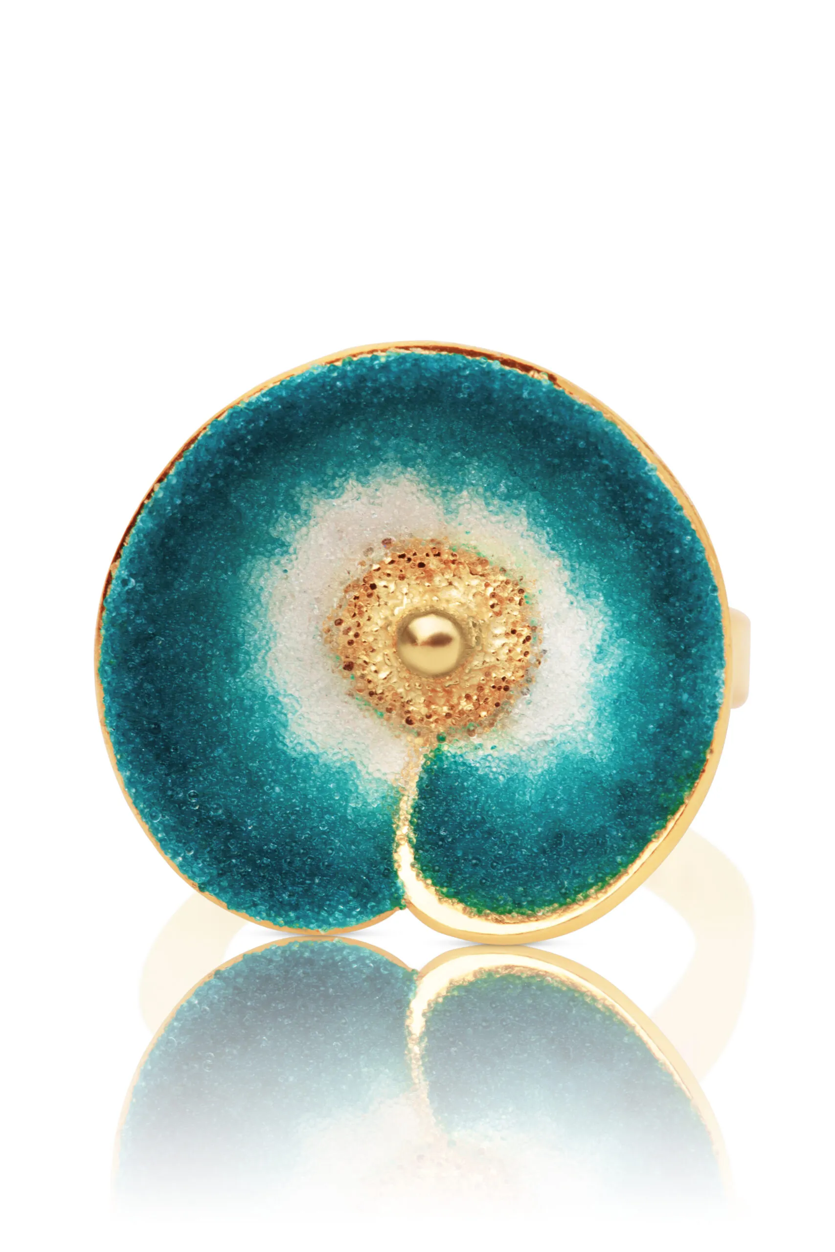 Handmade Jewellery | Blue flower handmade gold plated silver ring gallery 3