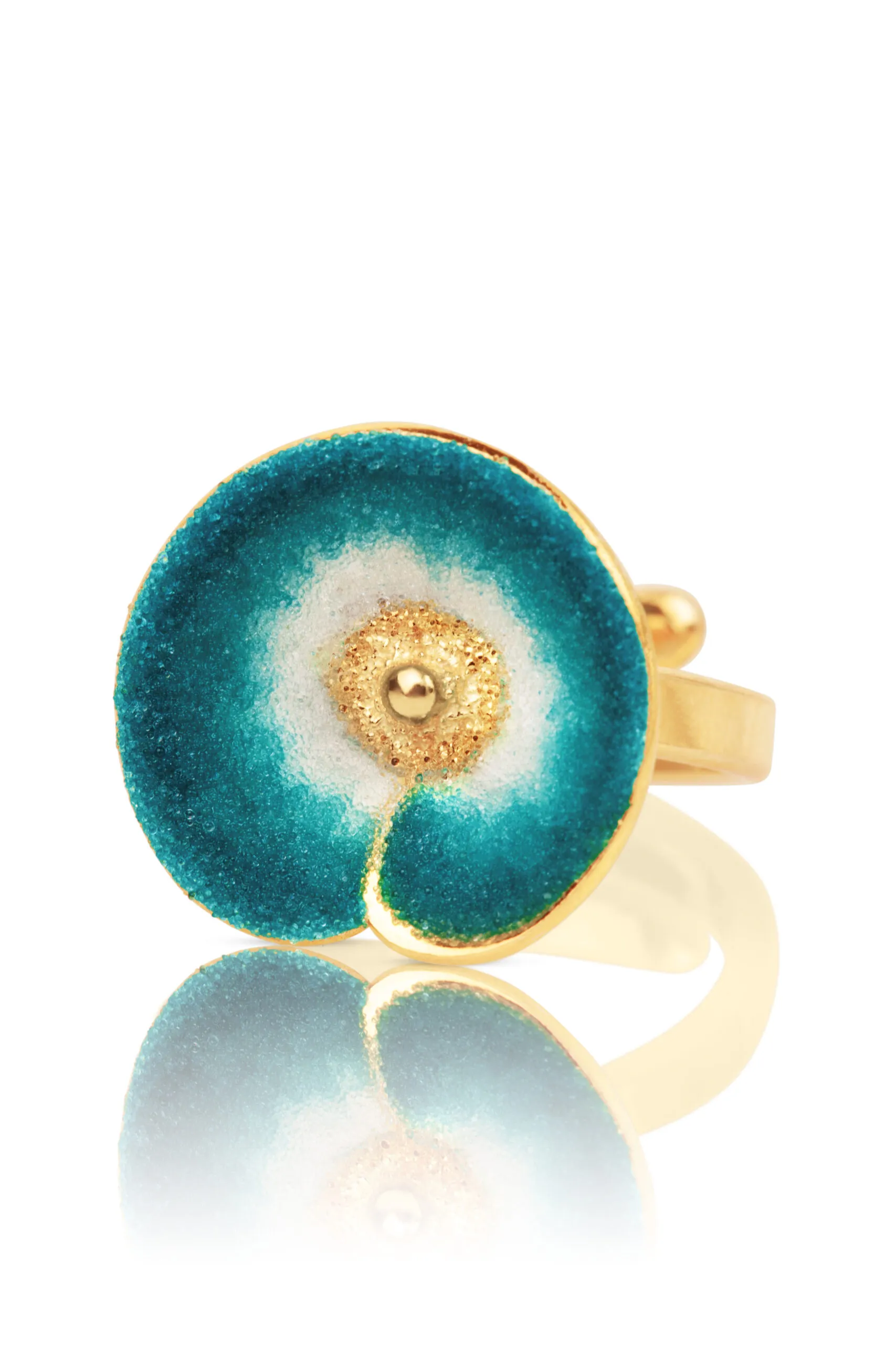 Handmade Jewellery | Blue flower handmade gold plated silver ring gallery 4