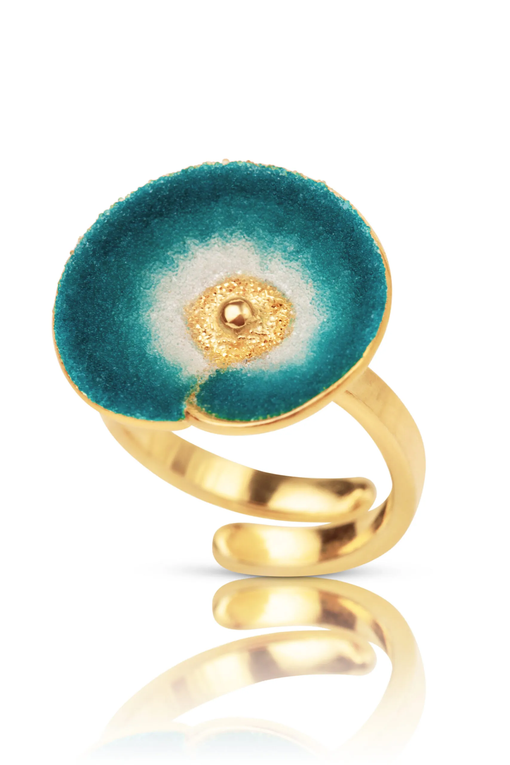 Handmade Jewellery | Blue flower handmade gold plated silver ring main