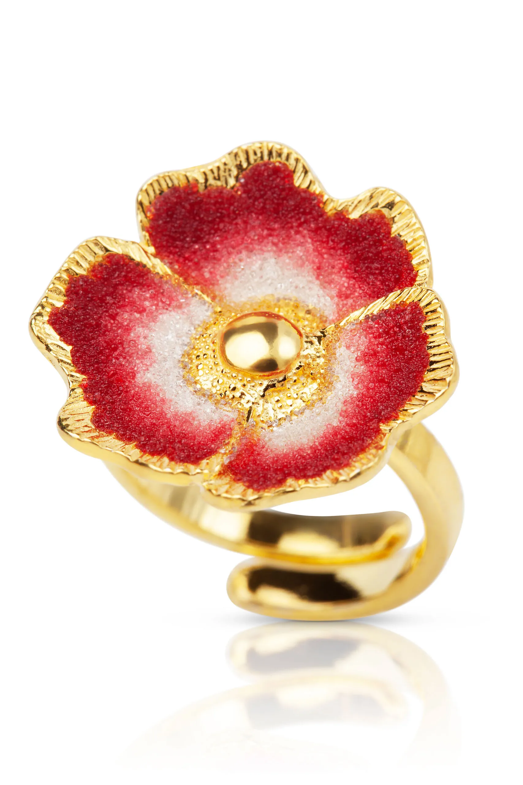 Handmade Jewellery | Red flower handmade gold plated silver ring main