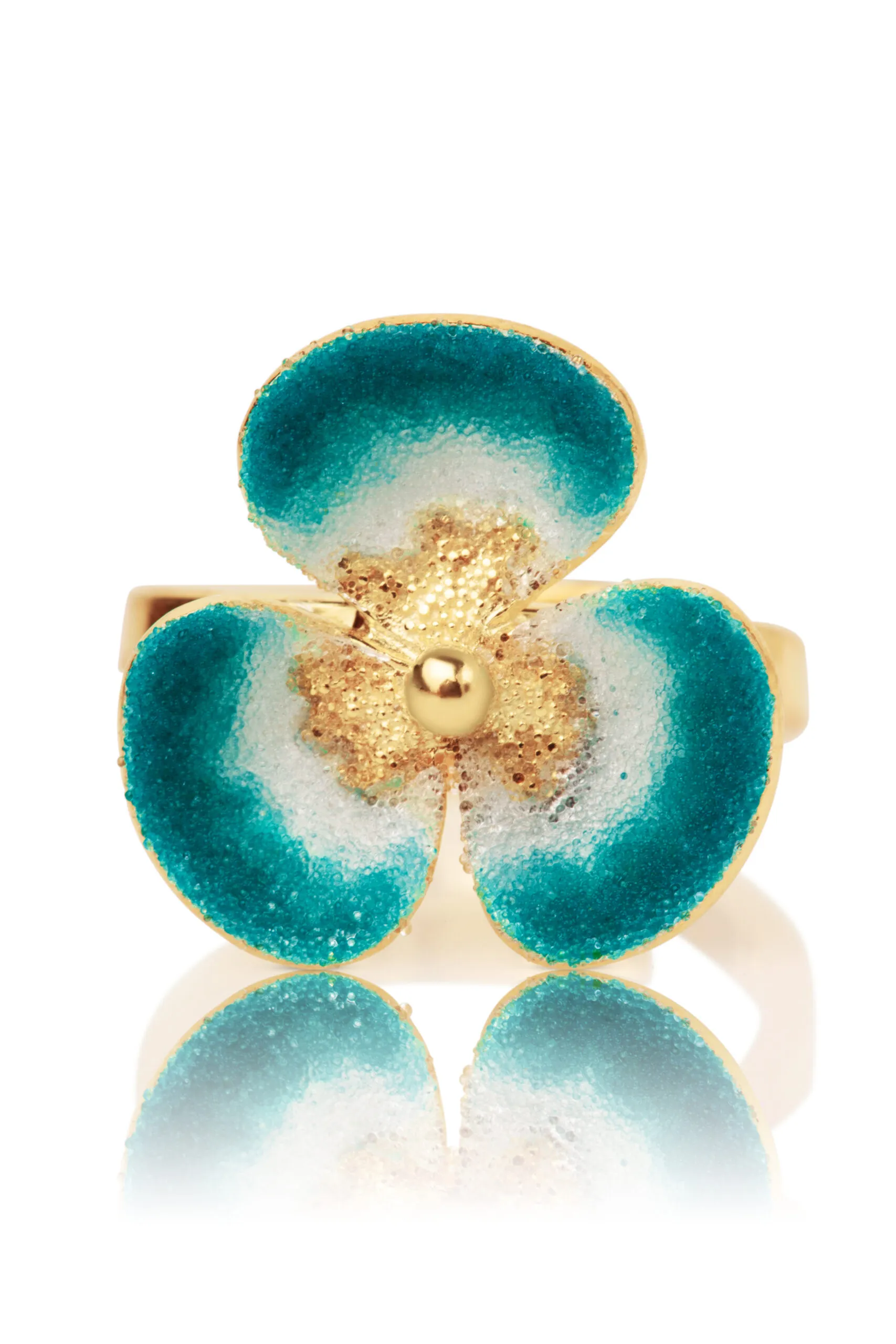 Handmade Jewellery | Blue flower handmade gold plated silver ring gallery 2