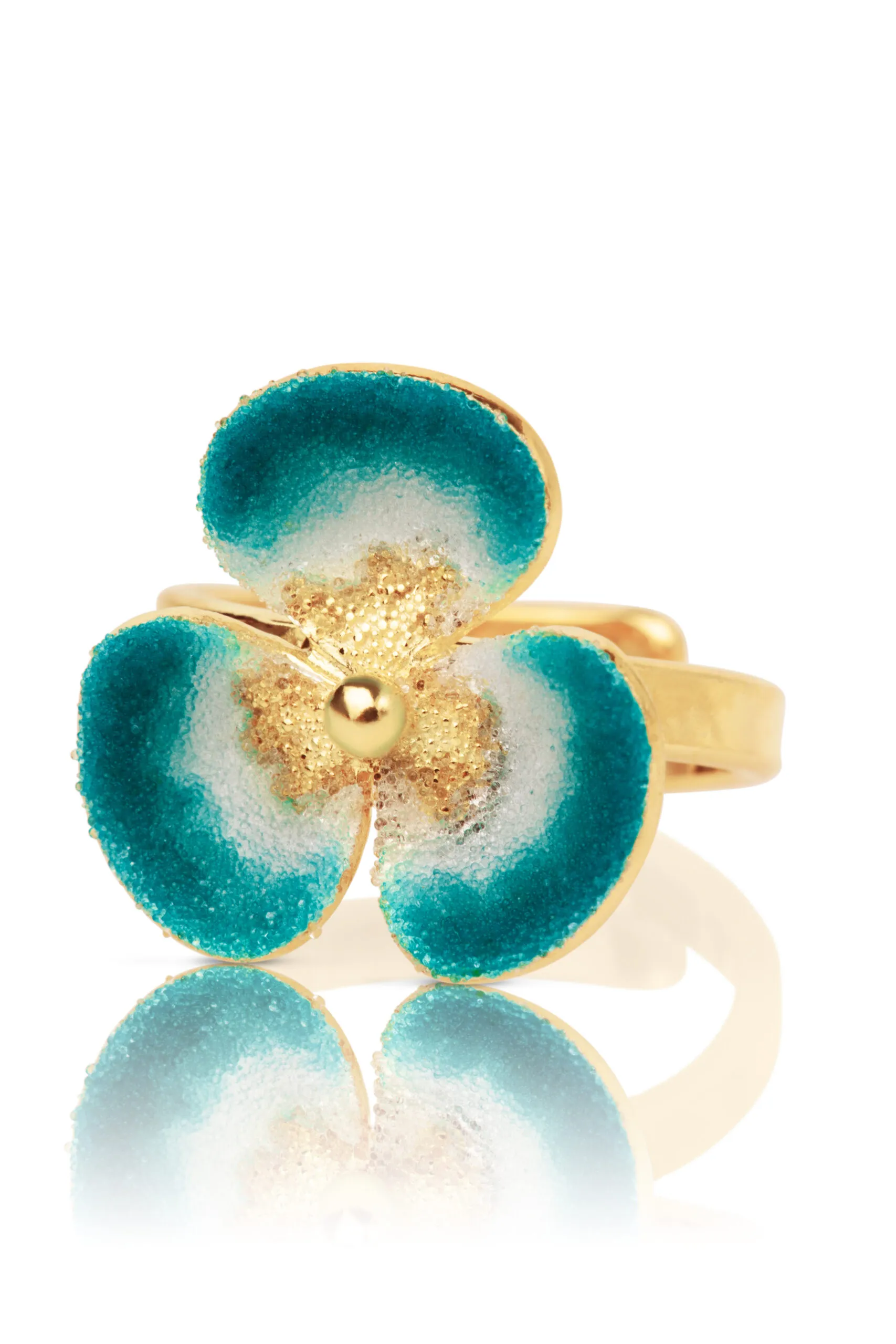 Handmade Jewellery | Blue flower handmade gold plated silver ring gallery 3