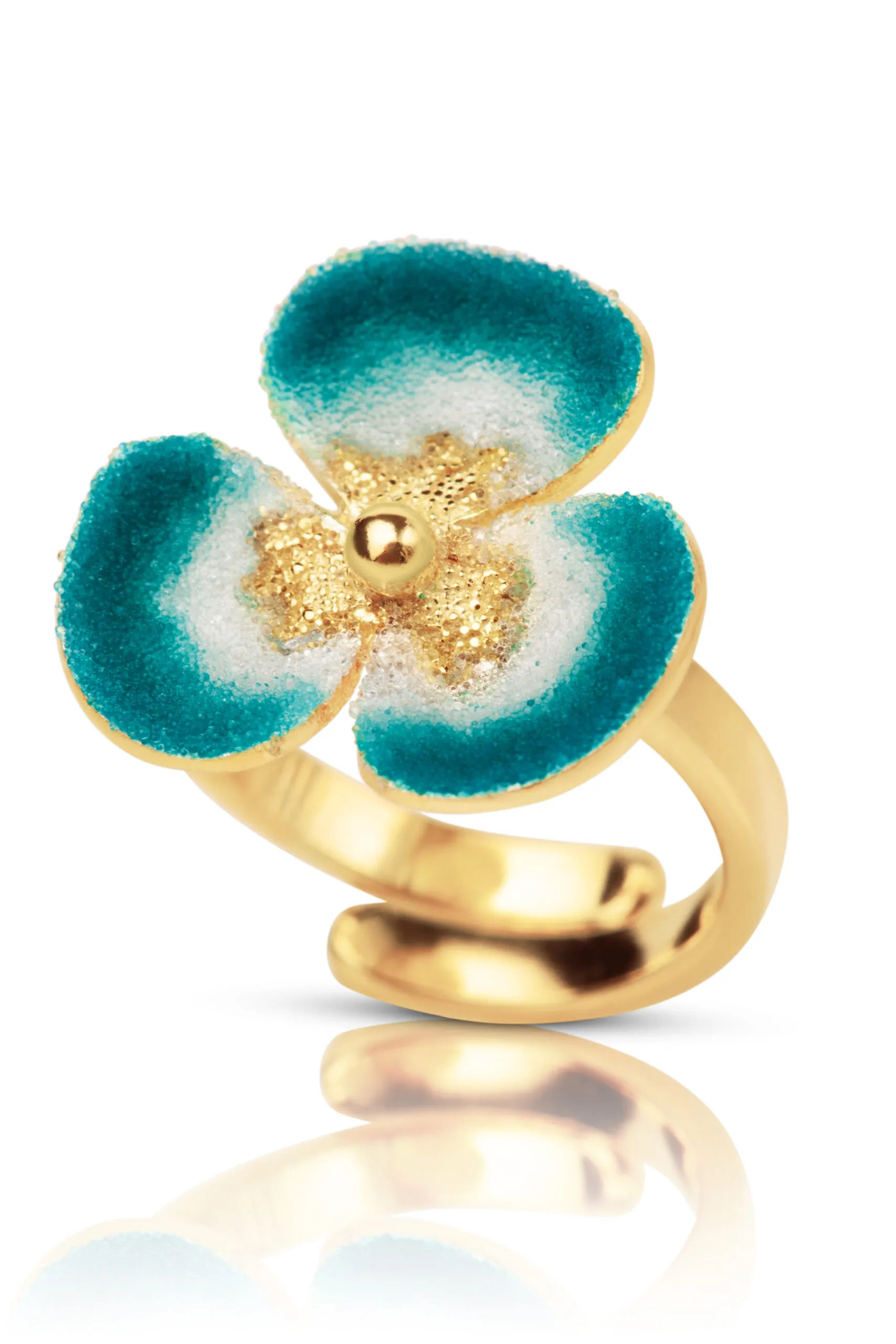 Blue flower handmade gold-plated silver ring