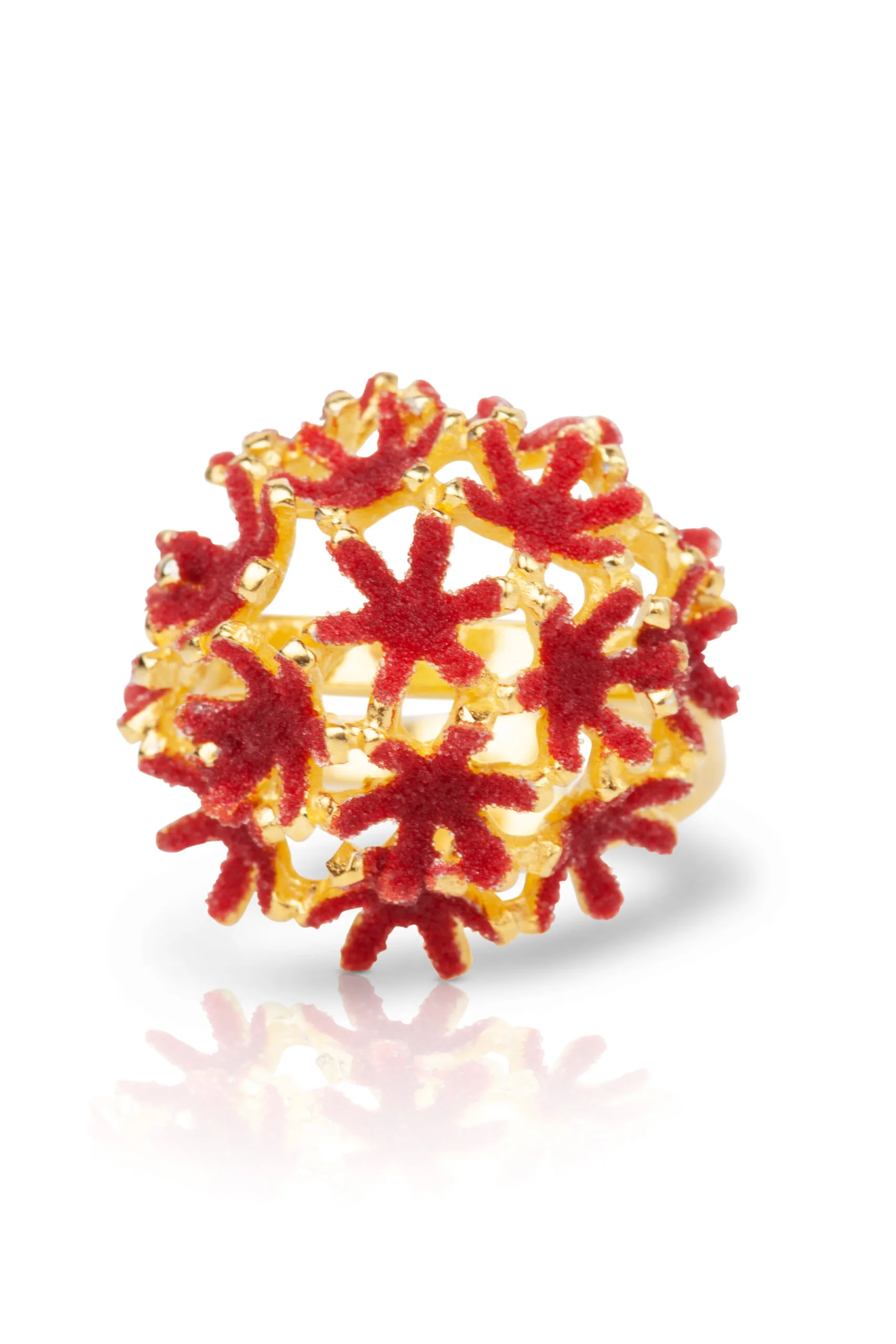 Handmade Jewellery | Red dandelion handmade gold plated silver ring gallery 3